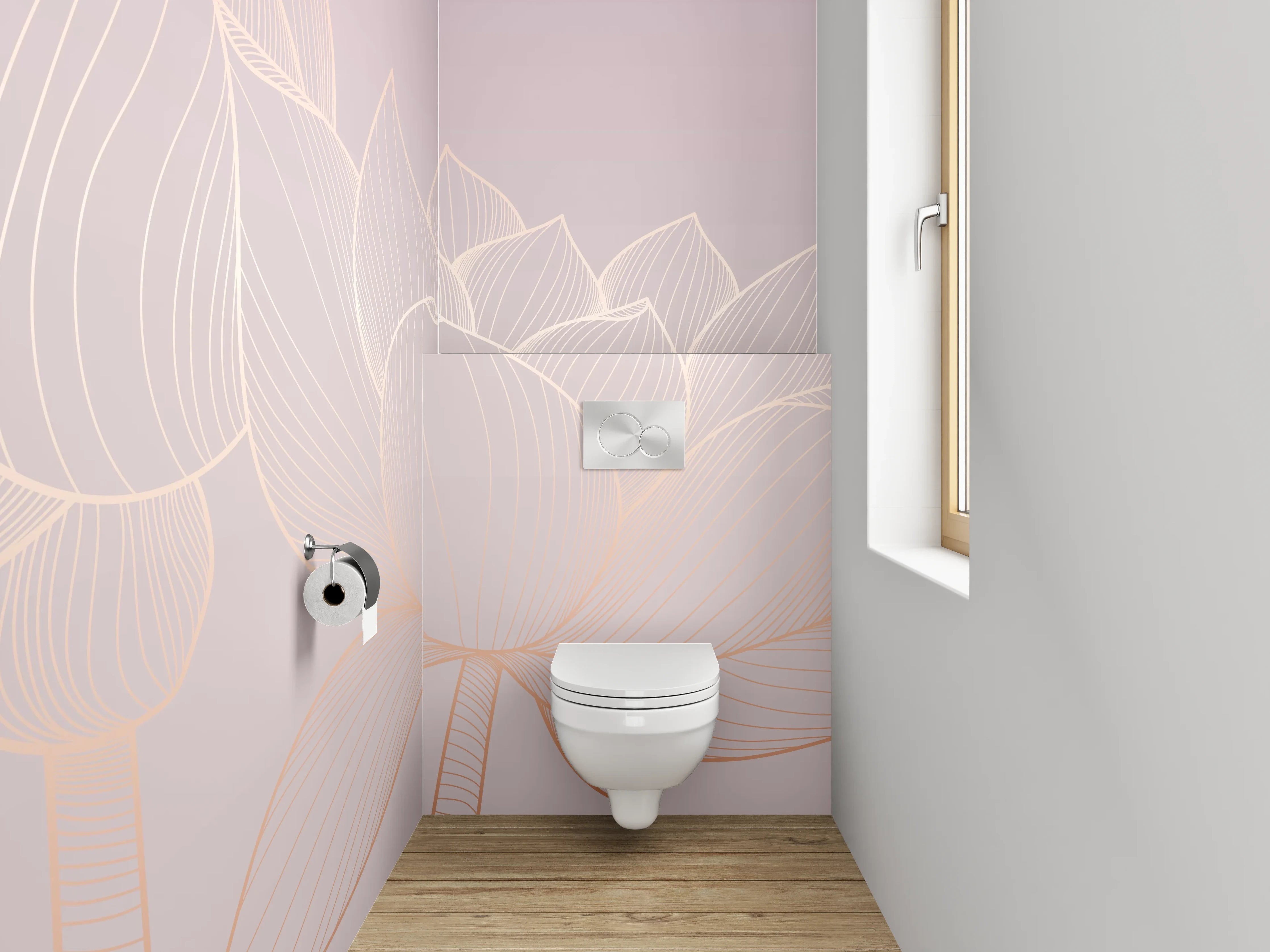 WC-Rückwand - Elegante Lotus Lineart auf Pastell