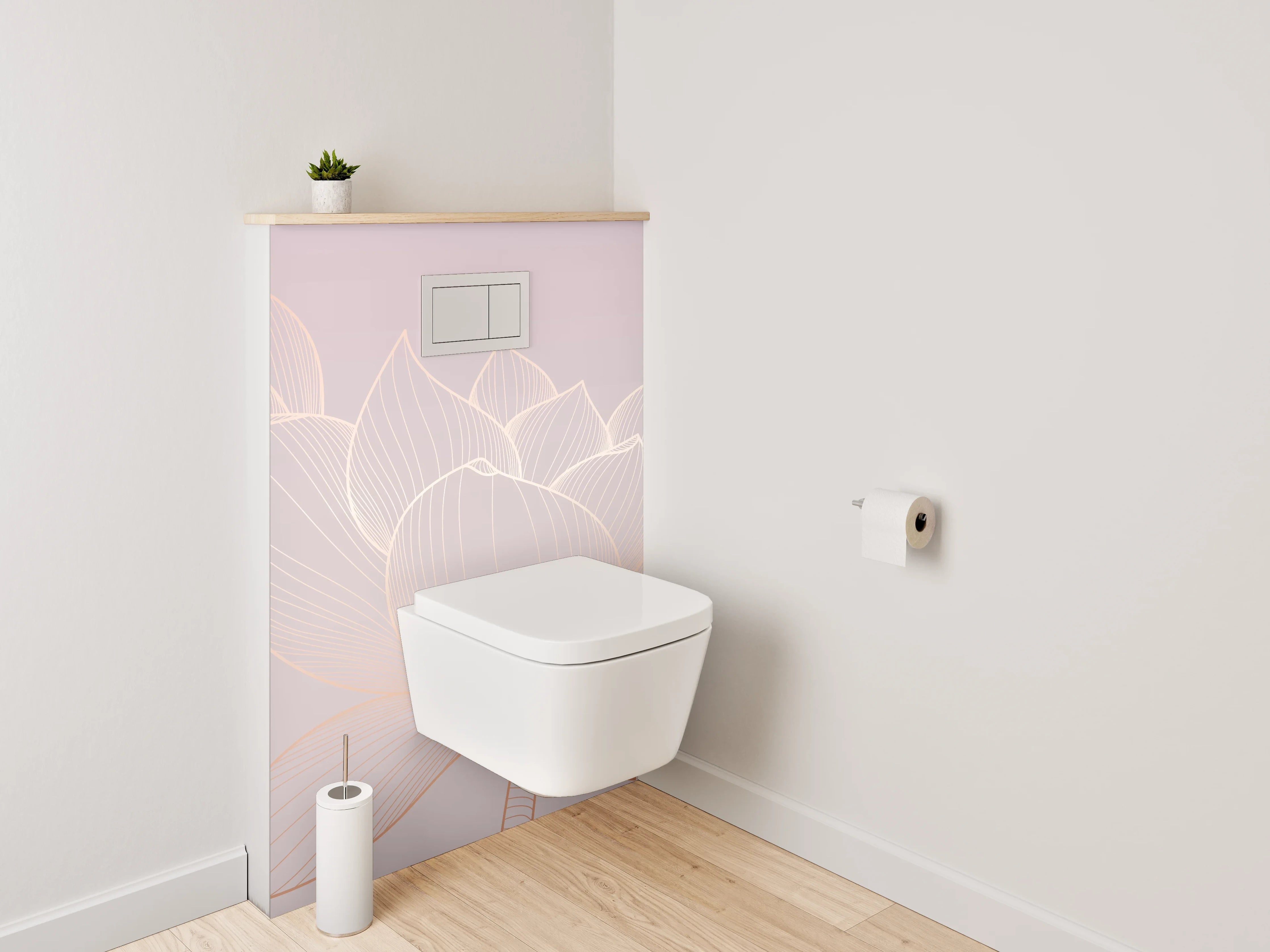WC-Rückwand - Elegante Lotus Lineart auf Pastell