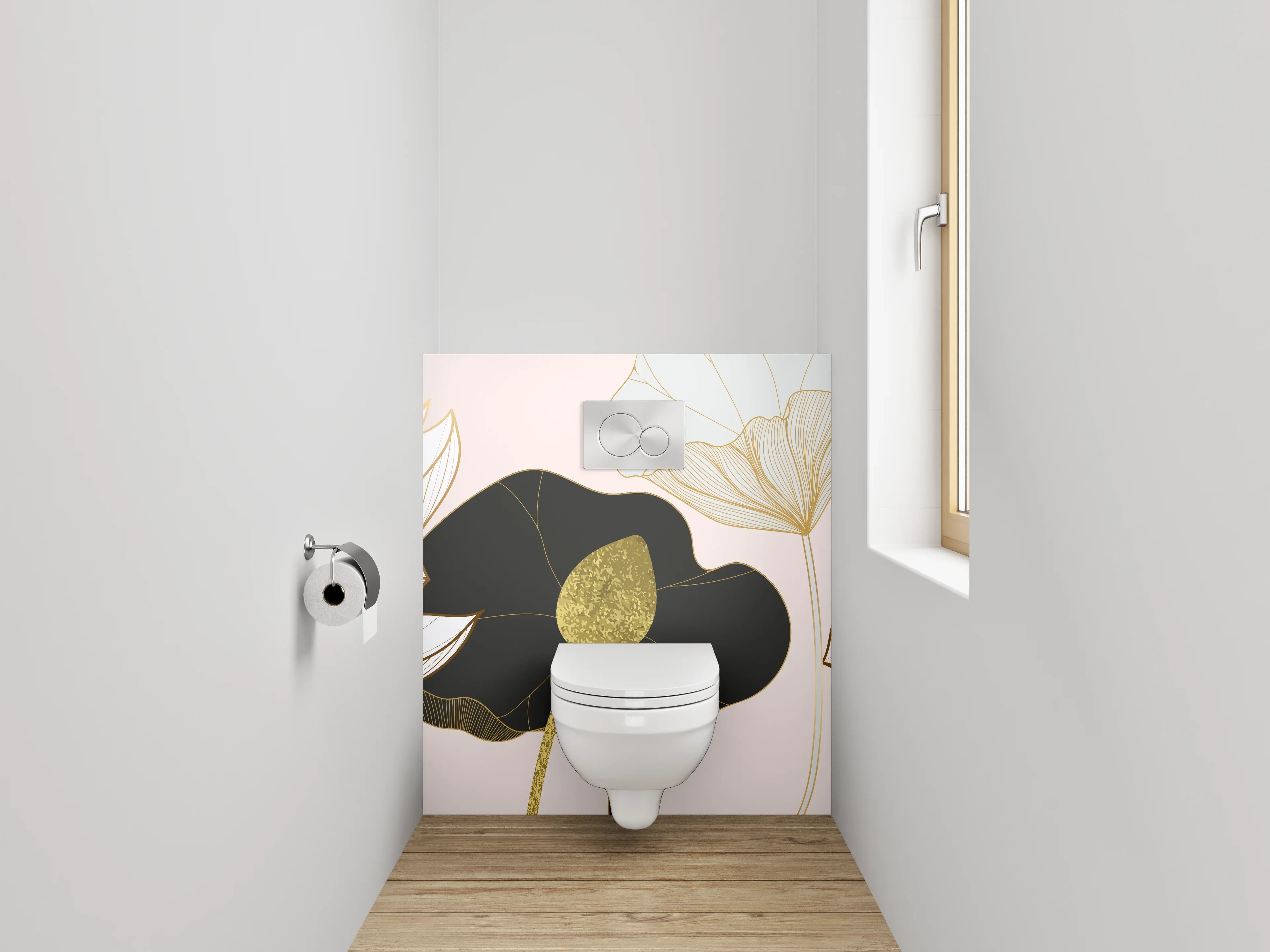 WC-Rückwand - Elegante Lotus Lineart auf hellem Grund