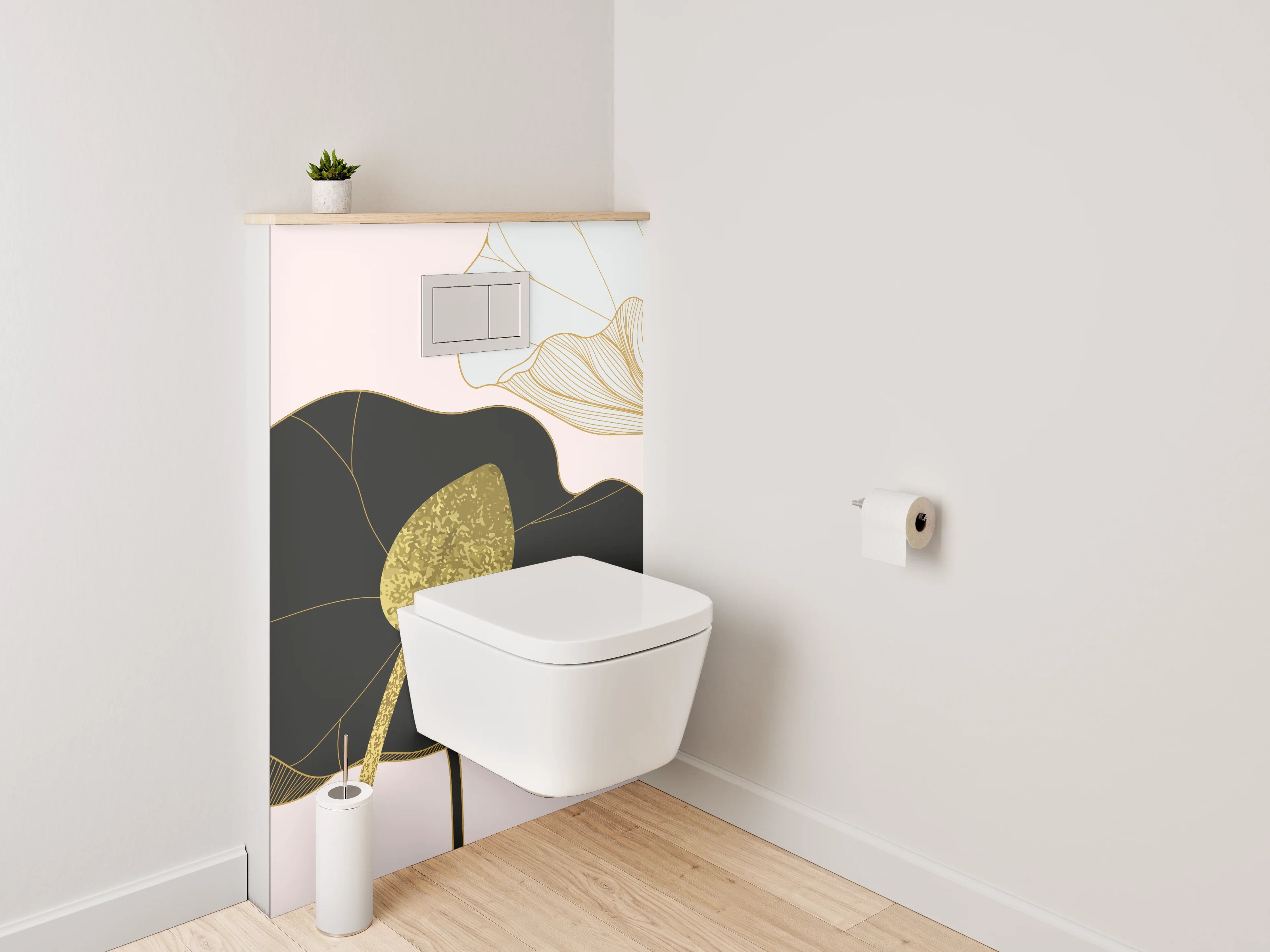 WC-Rückwand - Elegante Lotus Lineart auf hellem Grund