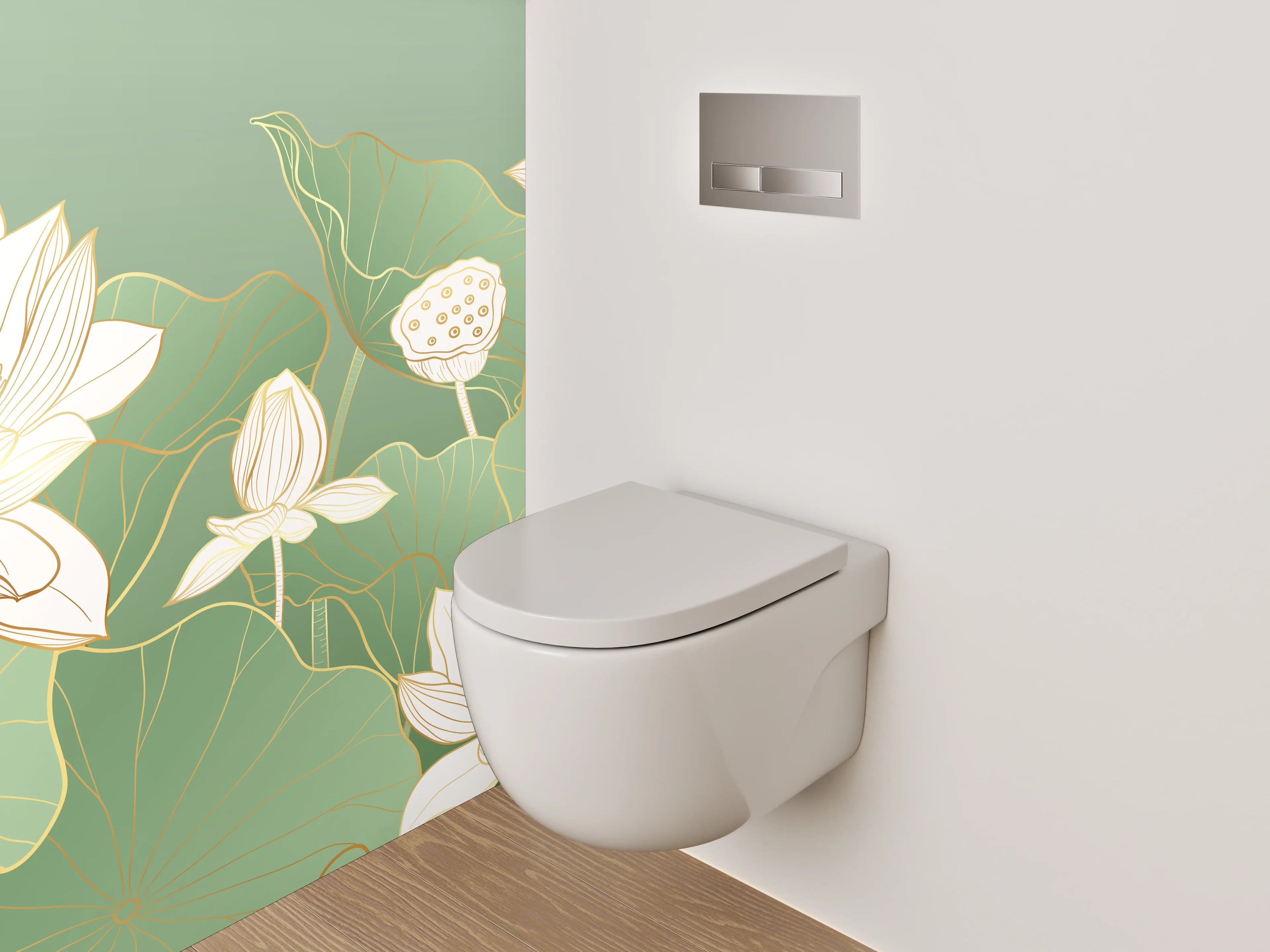 WC-Rückwand - Elegante Lotusblüten Aquarell auf Grün