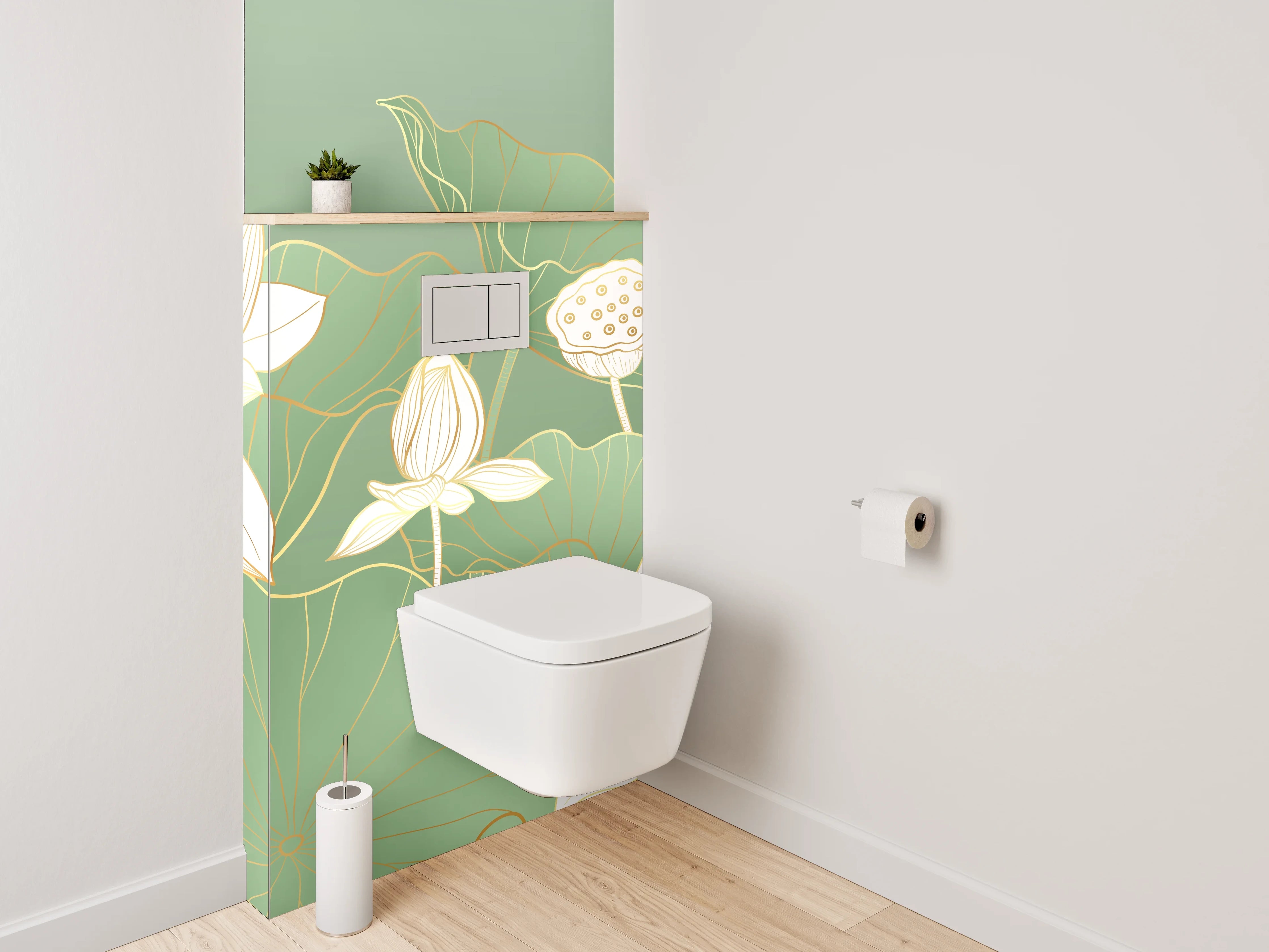 WC-Rückwand - Elegante Lotusblüten Aquarell auf Grün