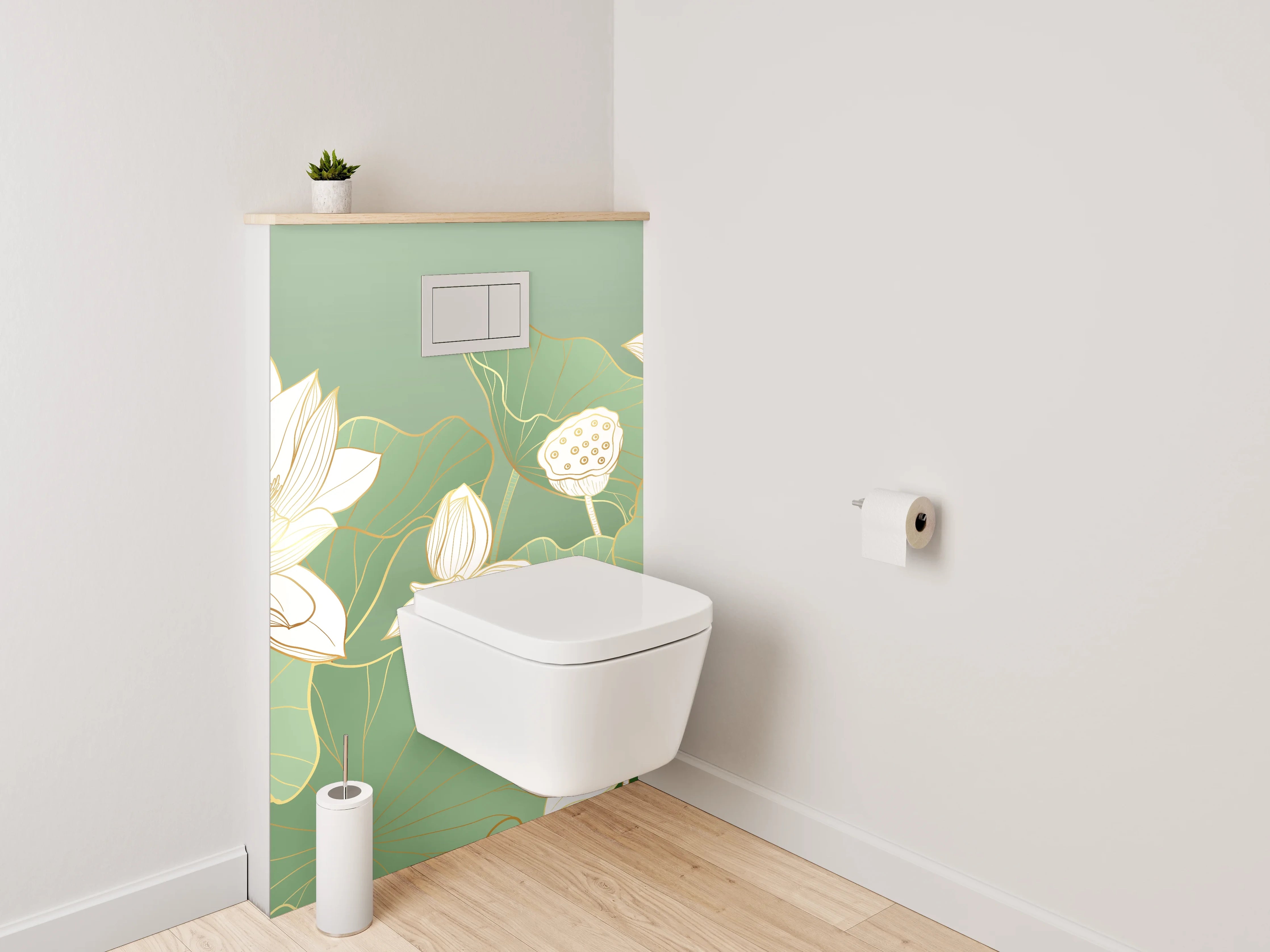 WC-Rückwand - Elegante Lotusblüten Aquarell auf Grün