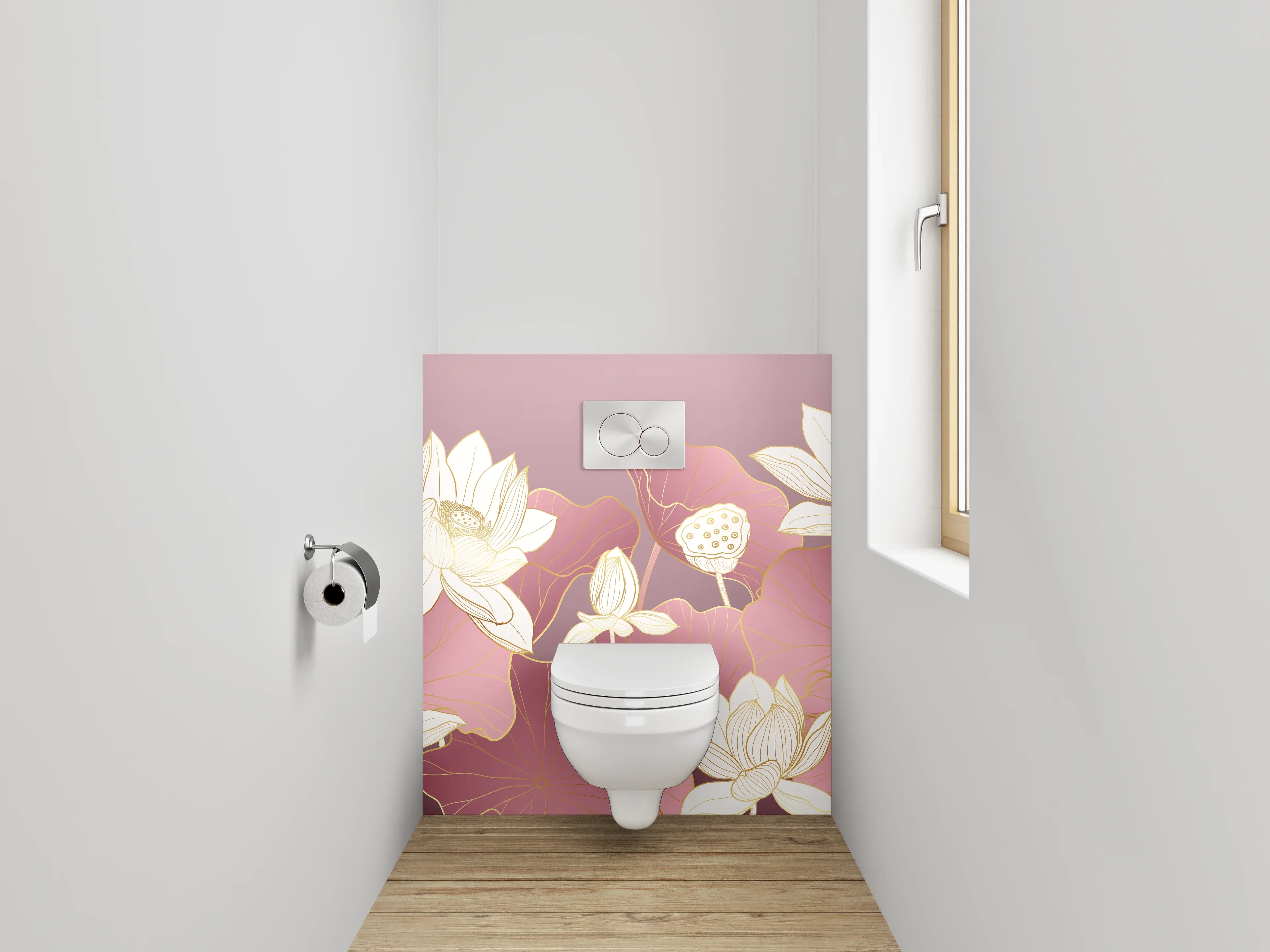 WC-Rückwand - Elegante Lotusblüten auf Rosa