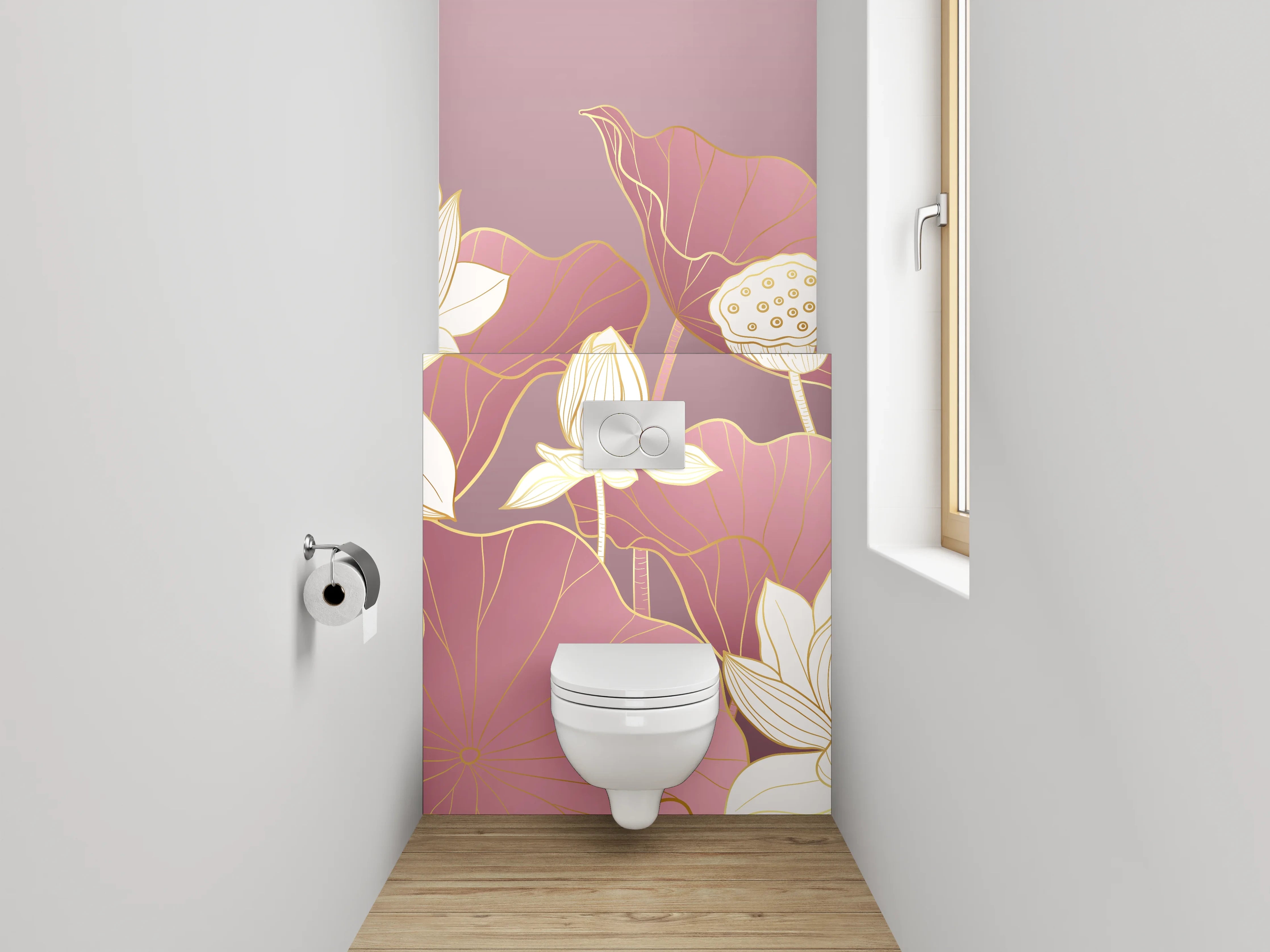 WC-Rückwand - Elegante Lotusblüten auf Rosa