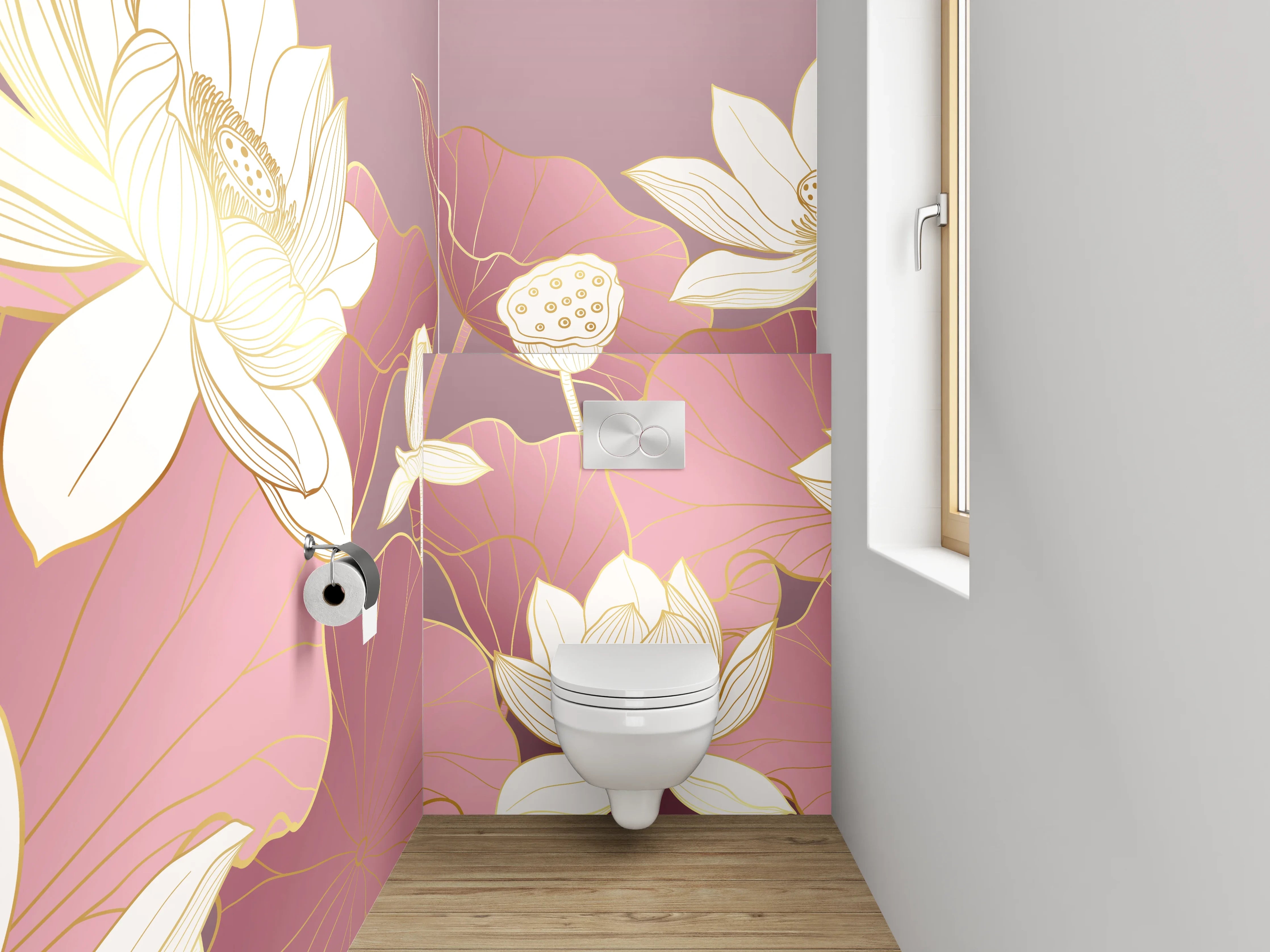 WC-Rückwand - Elegante Lotusblüten auf Rosa