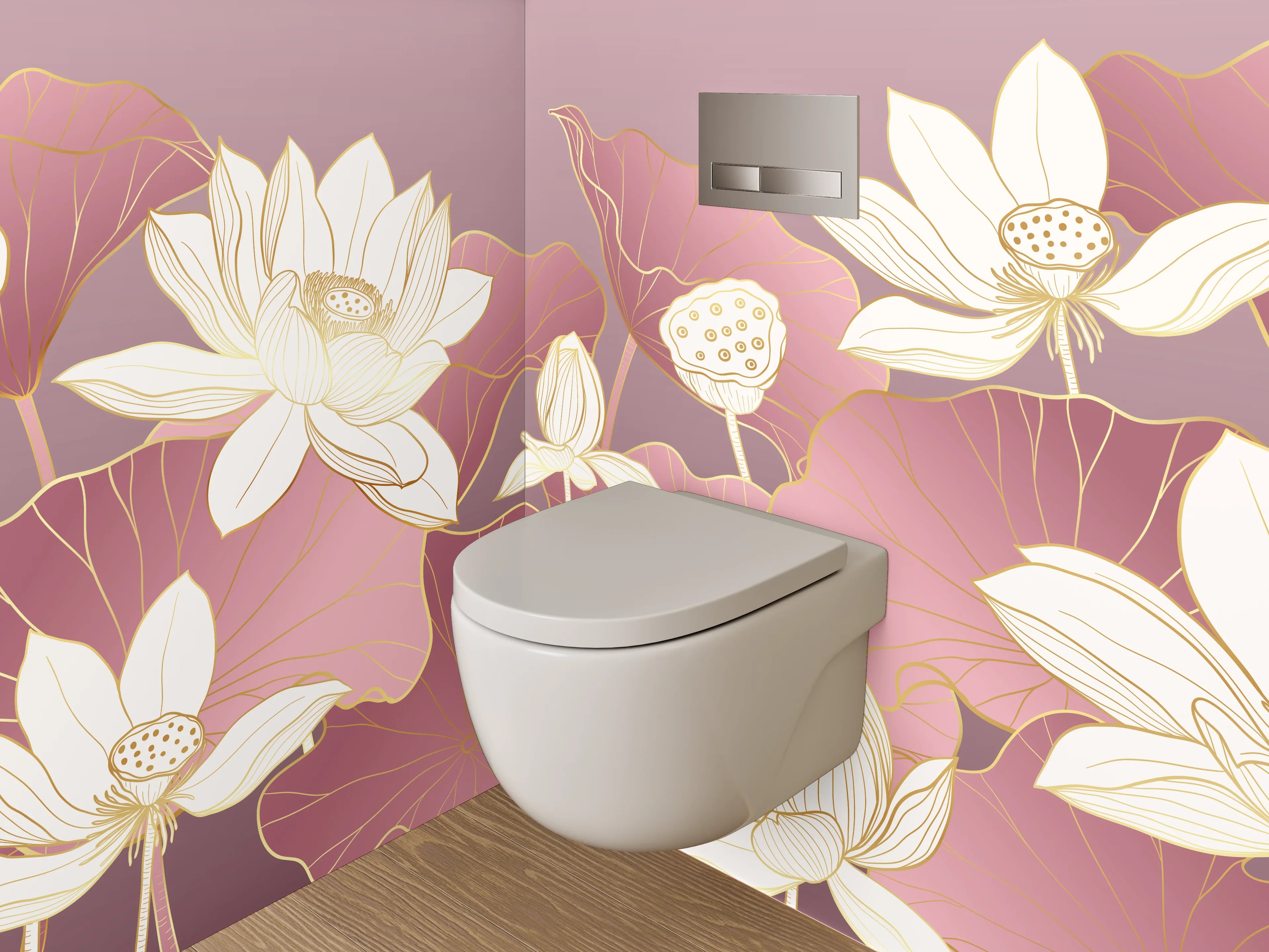 WC-Rückwand - Elegante Lotusblüten auf Rosa