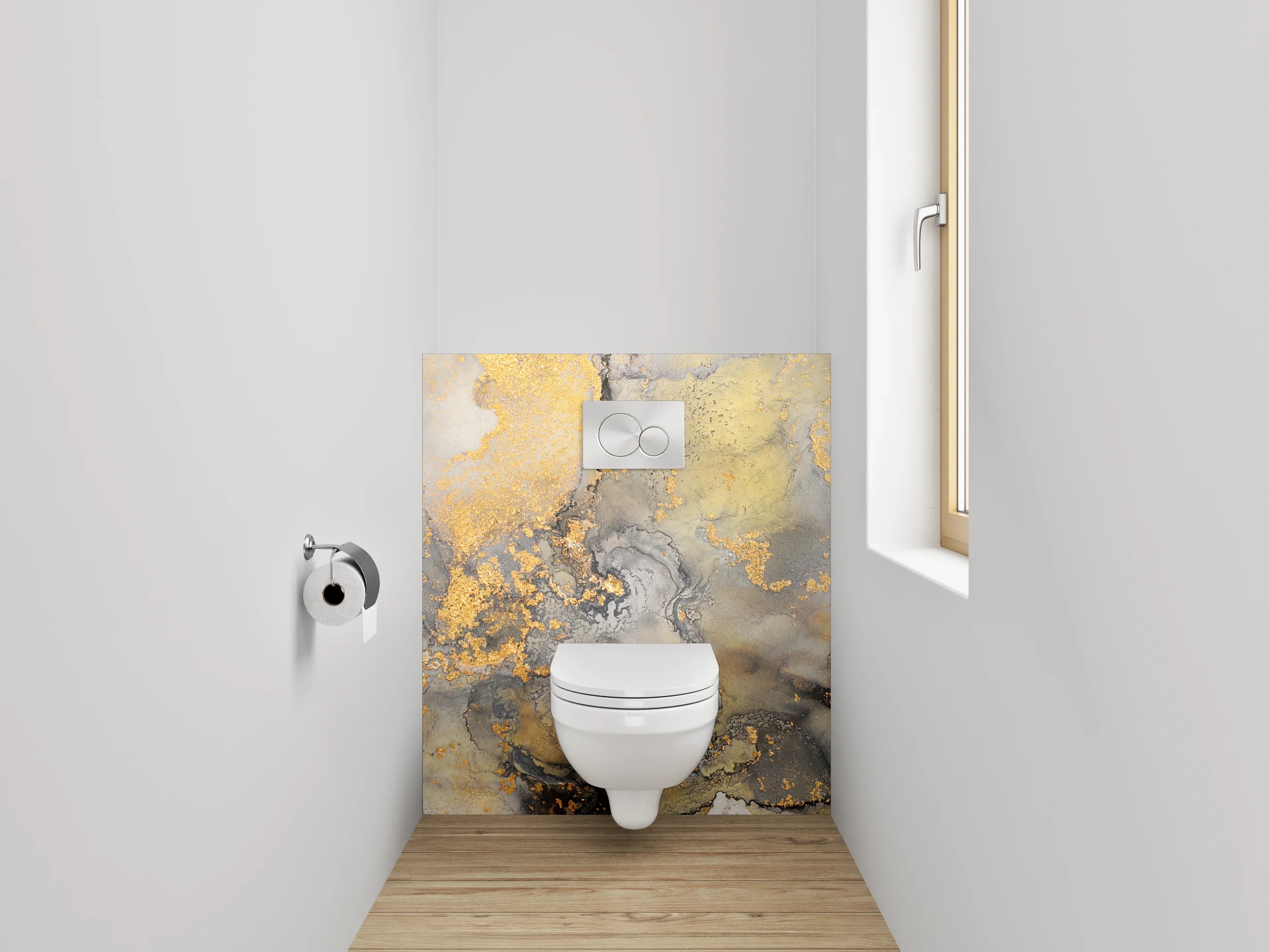 WC-Rückwand - Elegante Marmor-Optik in Weiß und Gold