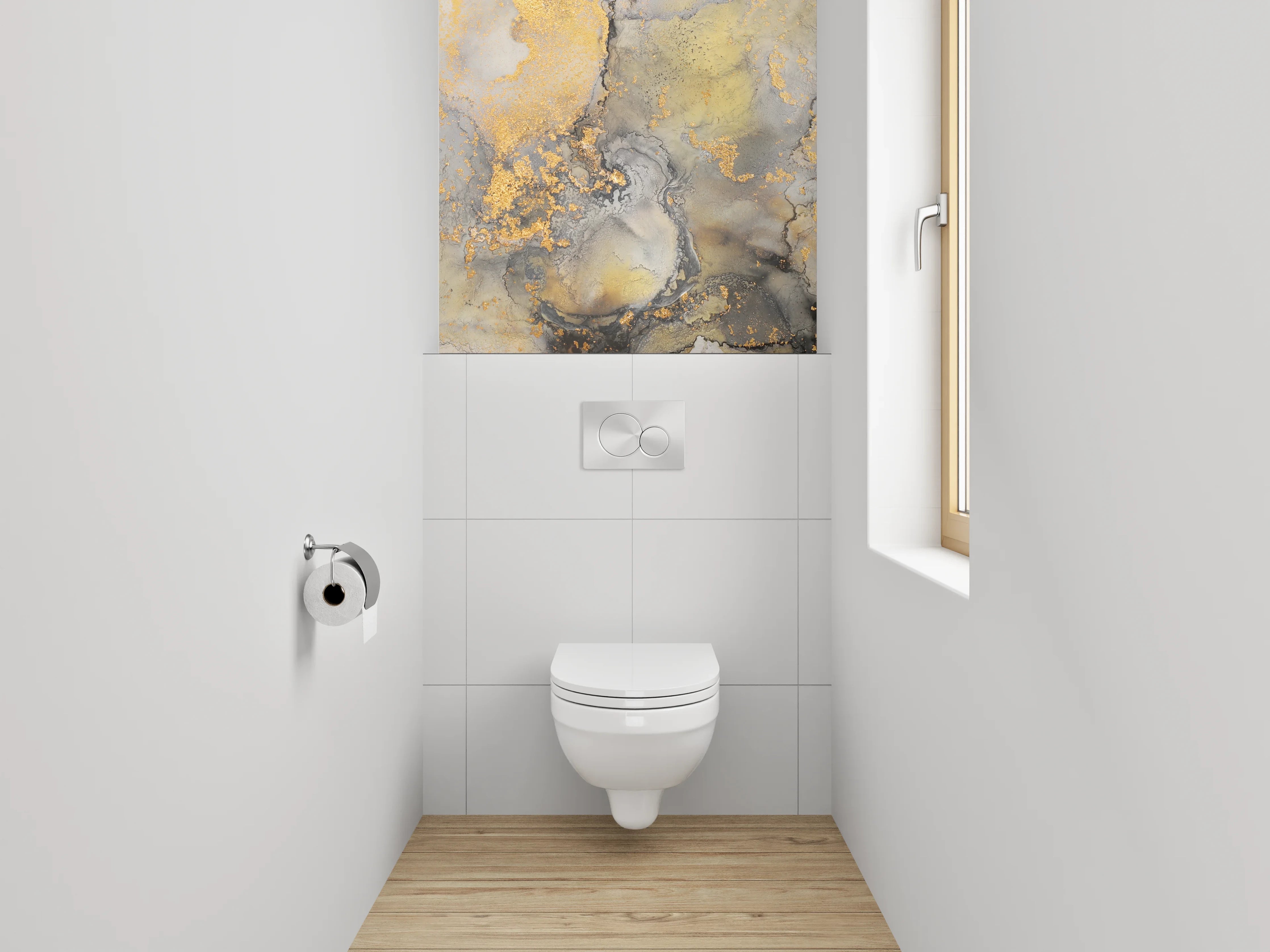 WC-Rückwand - Elegante Marmor-Optik in Weiß und Gold
