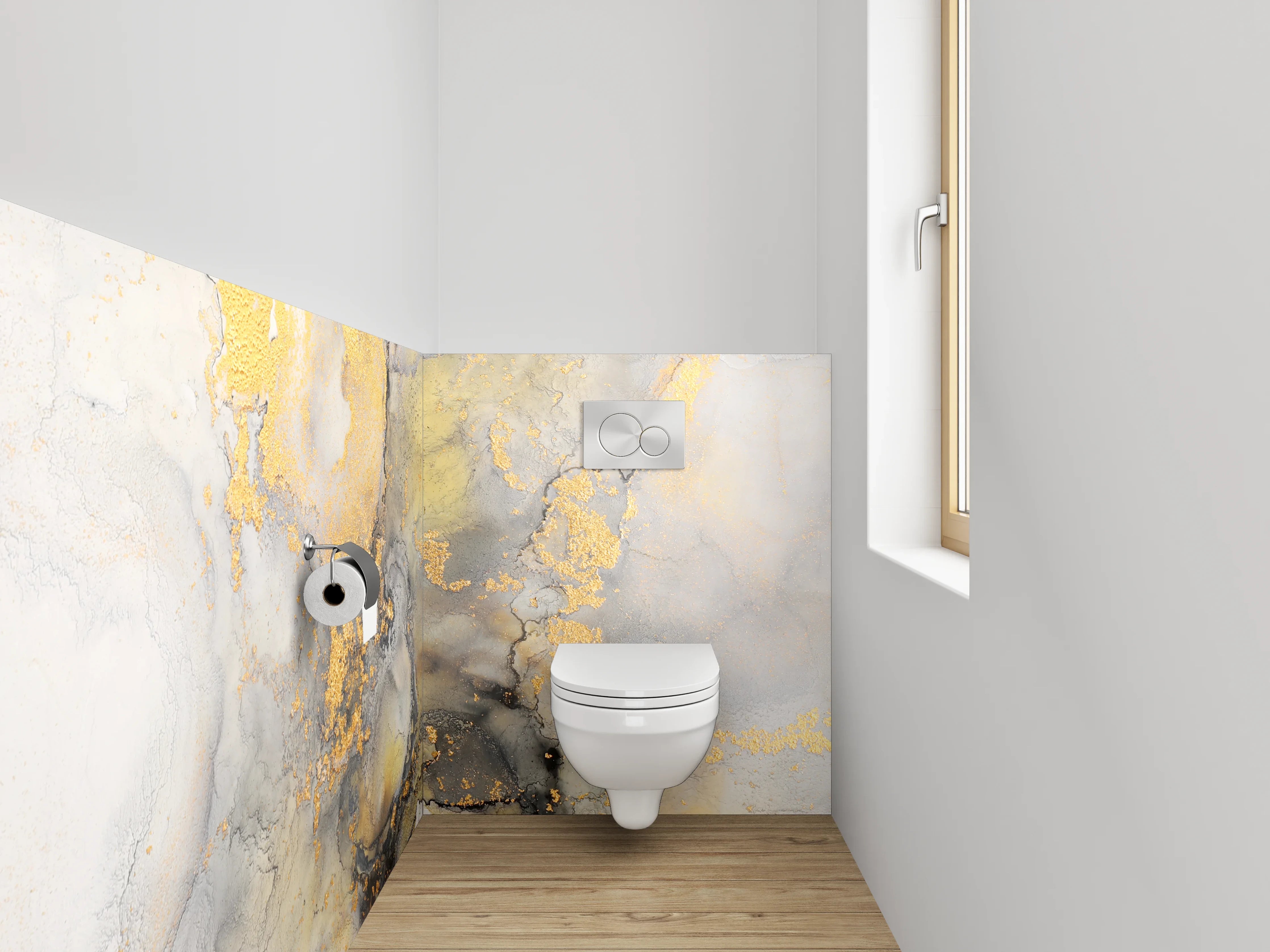 WC-Rückwand - Elegante Marmor-Optik in Weiß und Gold