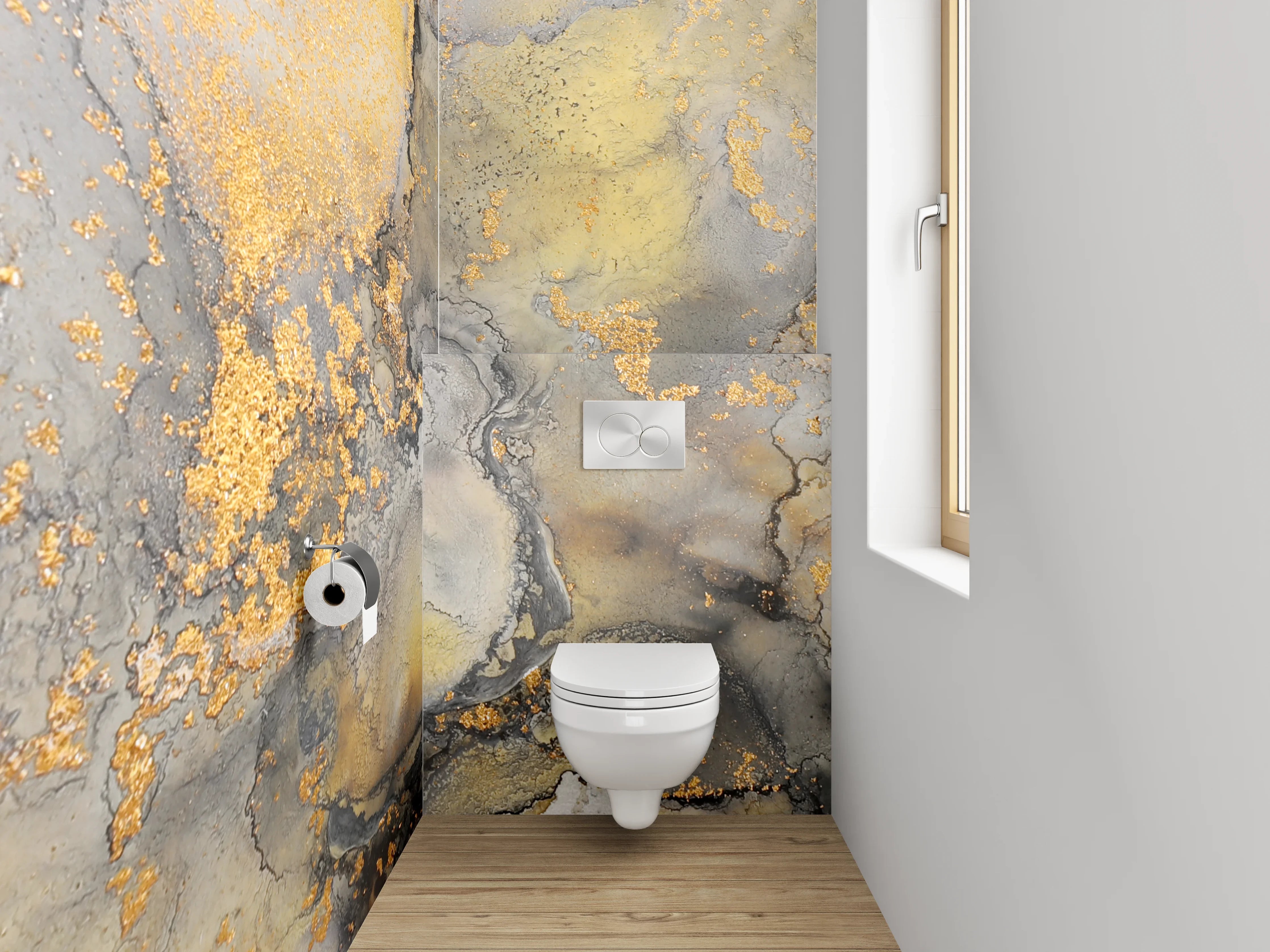 WC-Rückwand - Elegante Marmor-Optik in Weiß und Gold