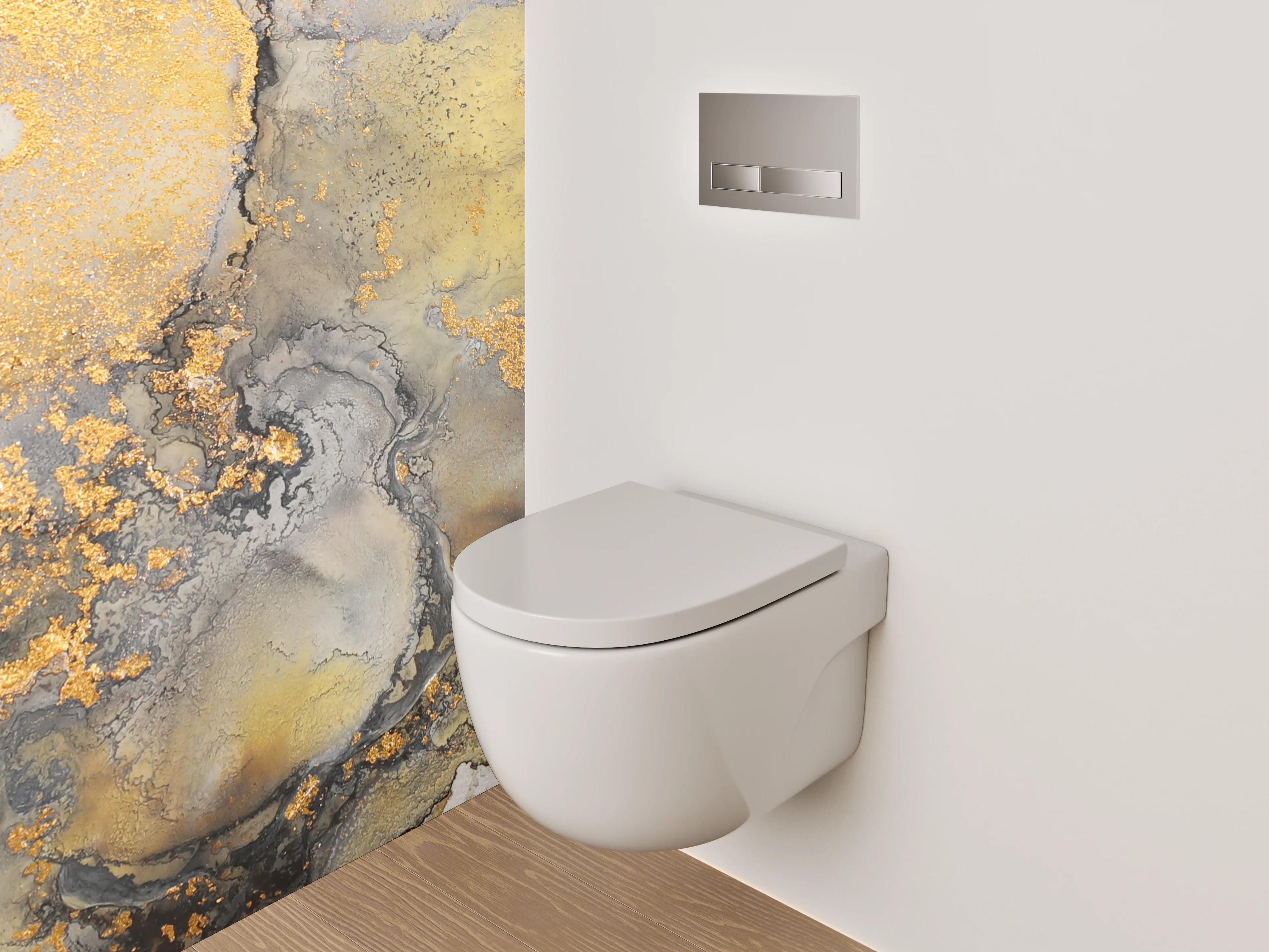 WC-Rückwand - Elegante Marmor-Optik in Weiß und Gold