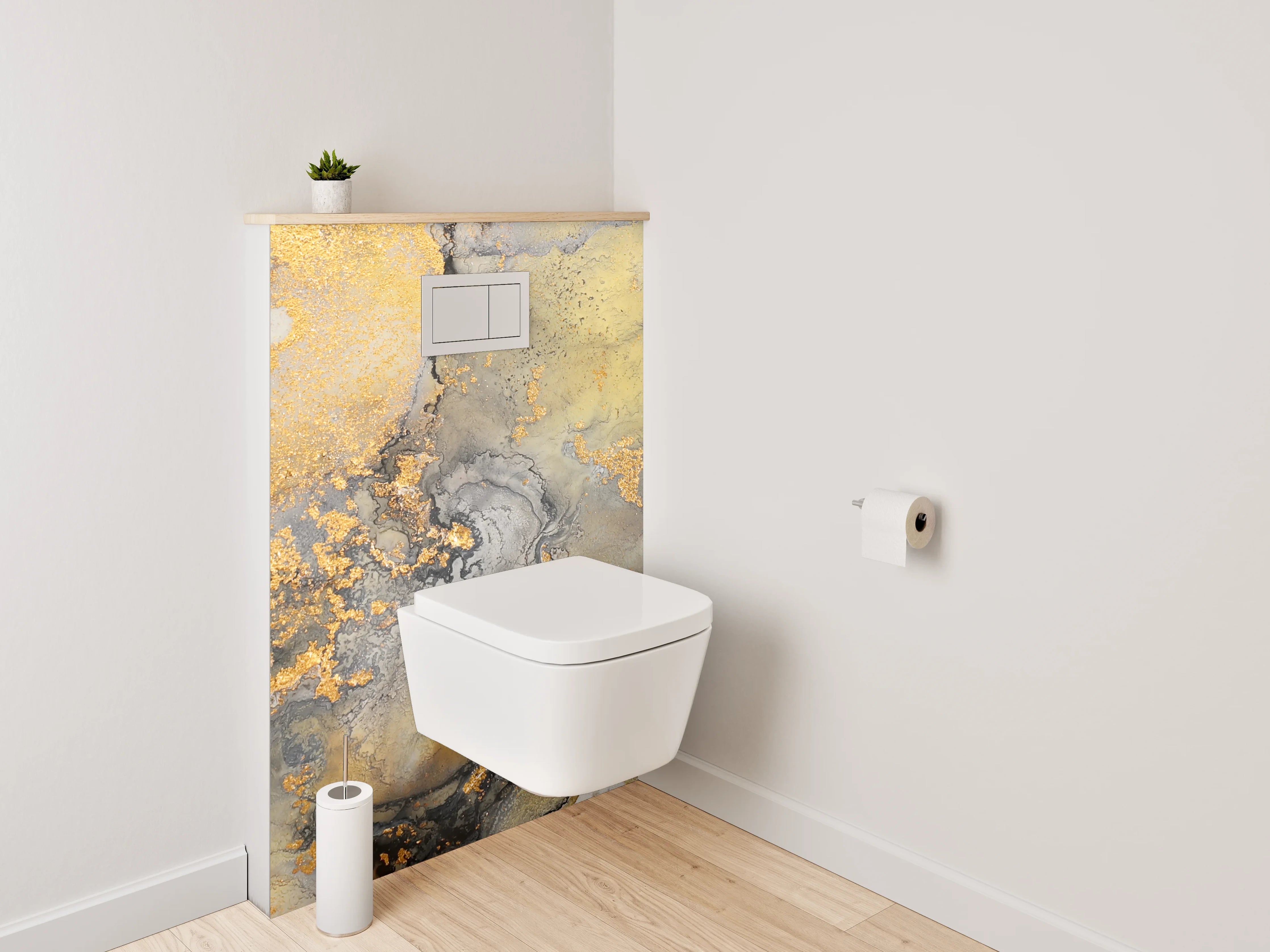 WC-Rückwand - Elegante Marmor-Optik in Weiß und Gold