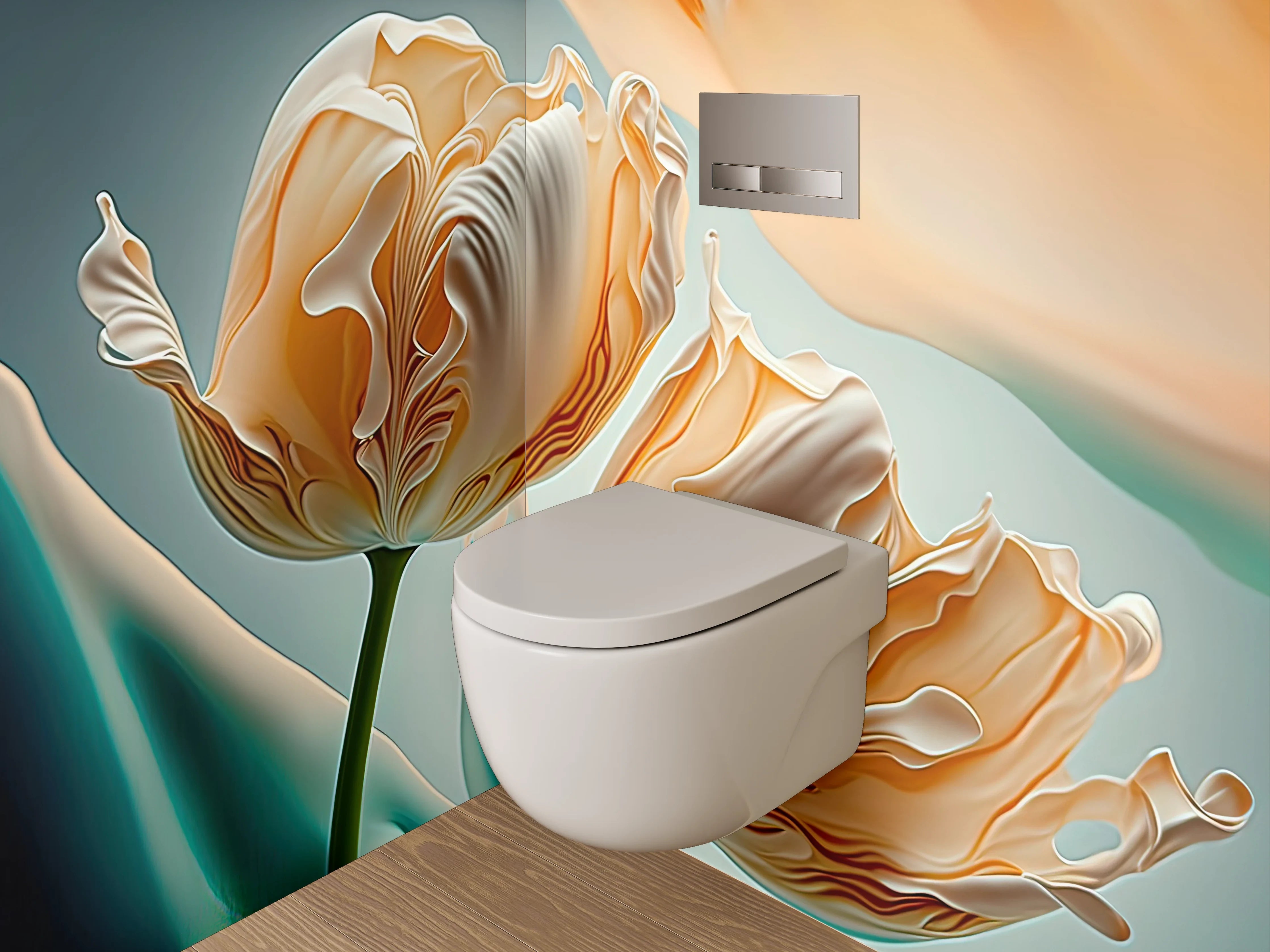 WC-Rückwand - Elegante Pfingstrose in Pastellfarben