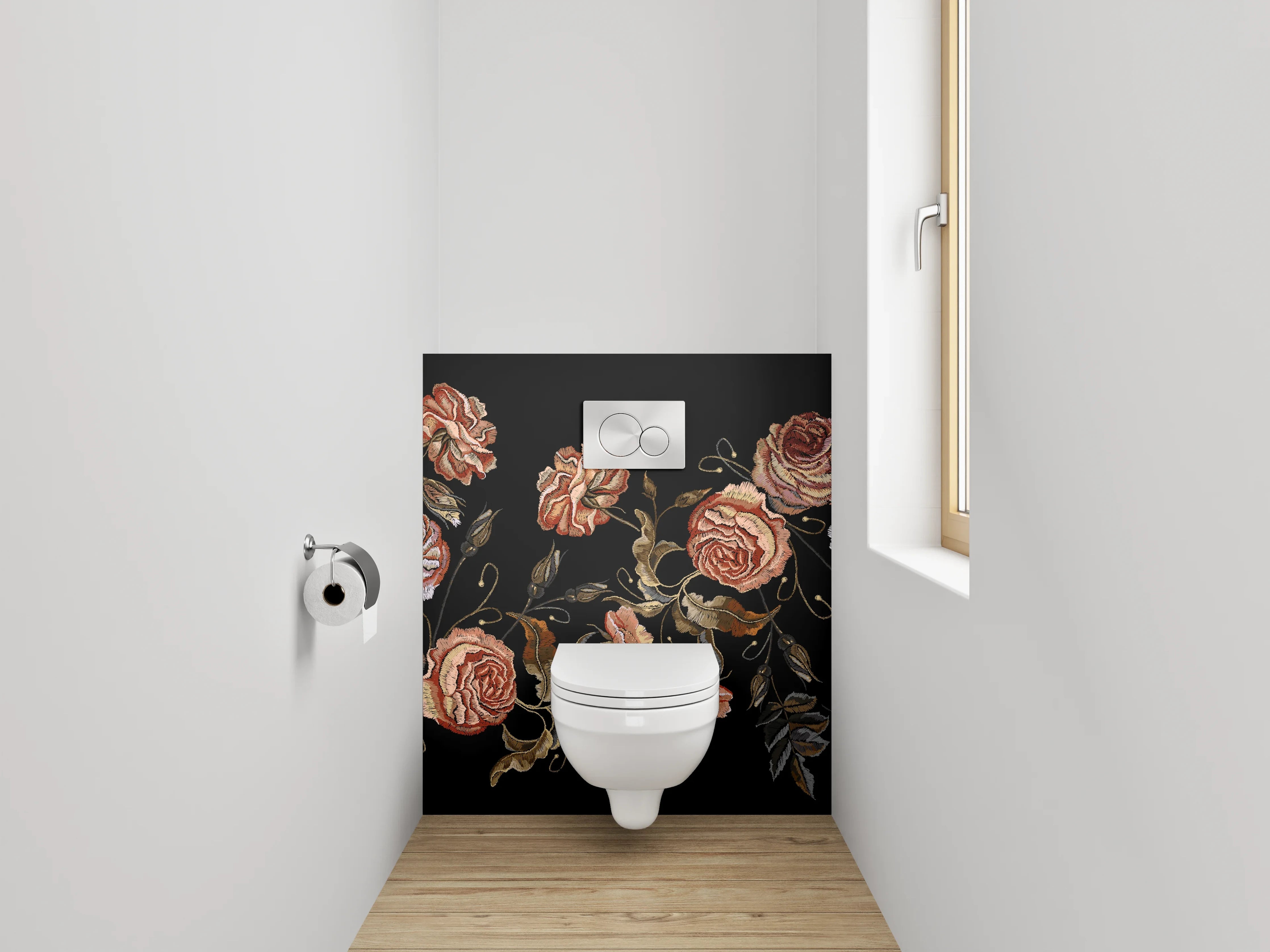 WC-Rückwand - Elegante Rosen Stickerei Blumenmuster