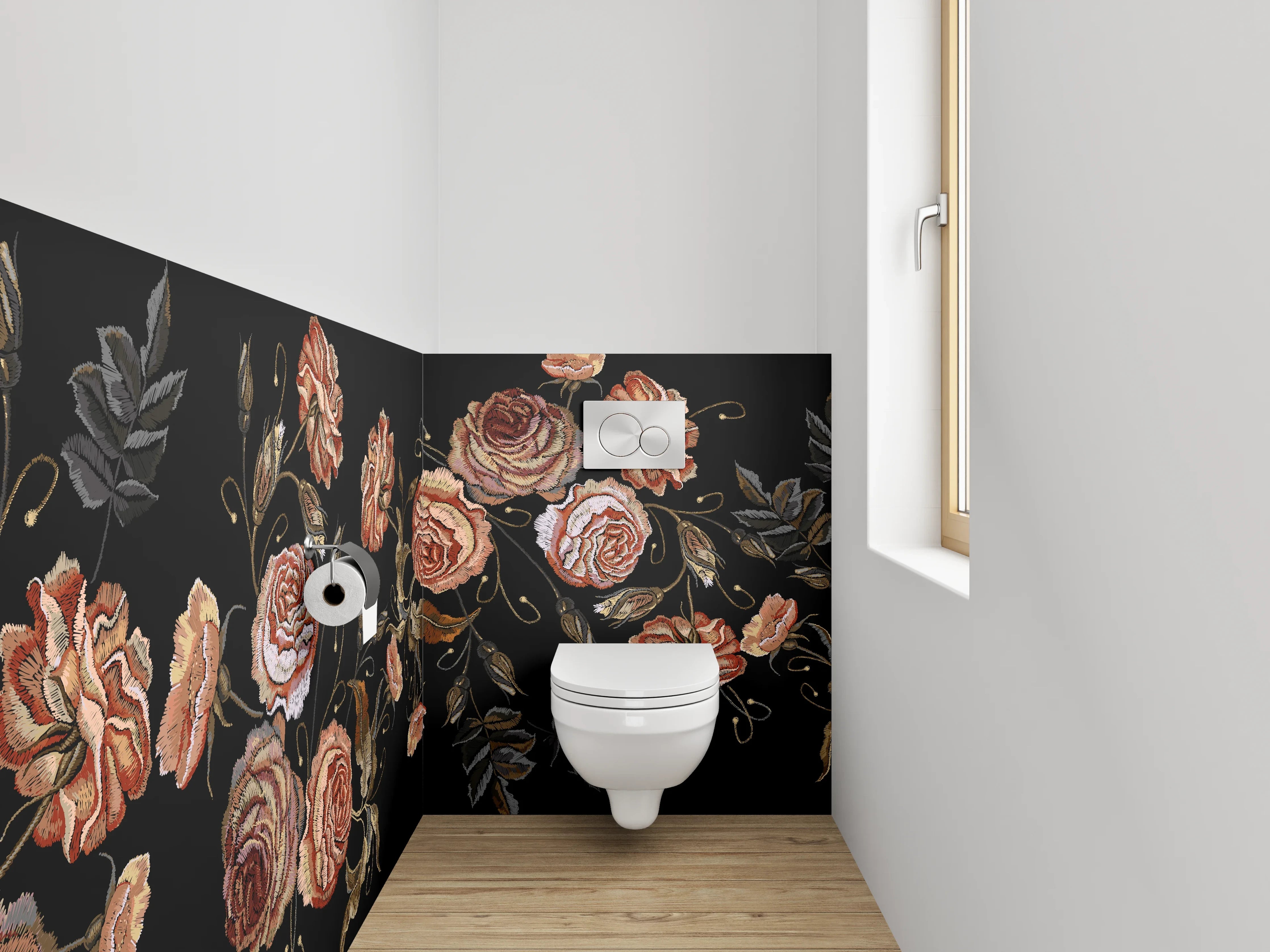 WC-Rückwand - Elegante Rosen Stickerei Blumenmuster
