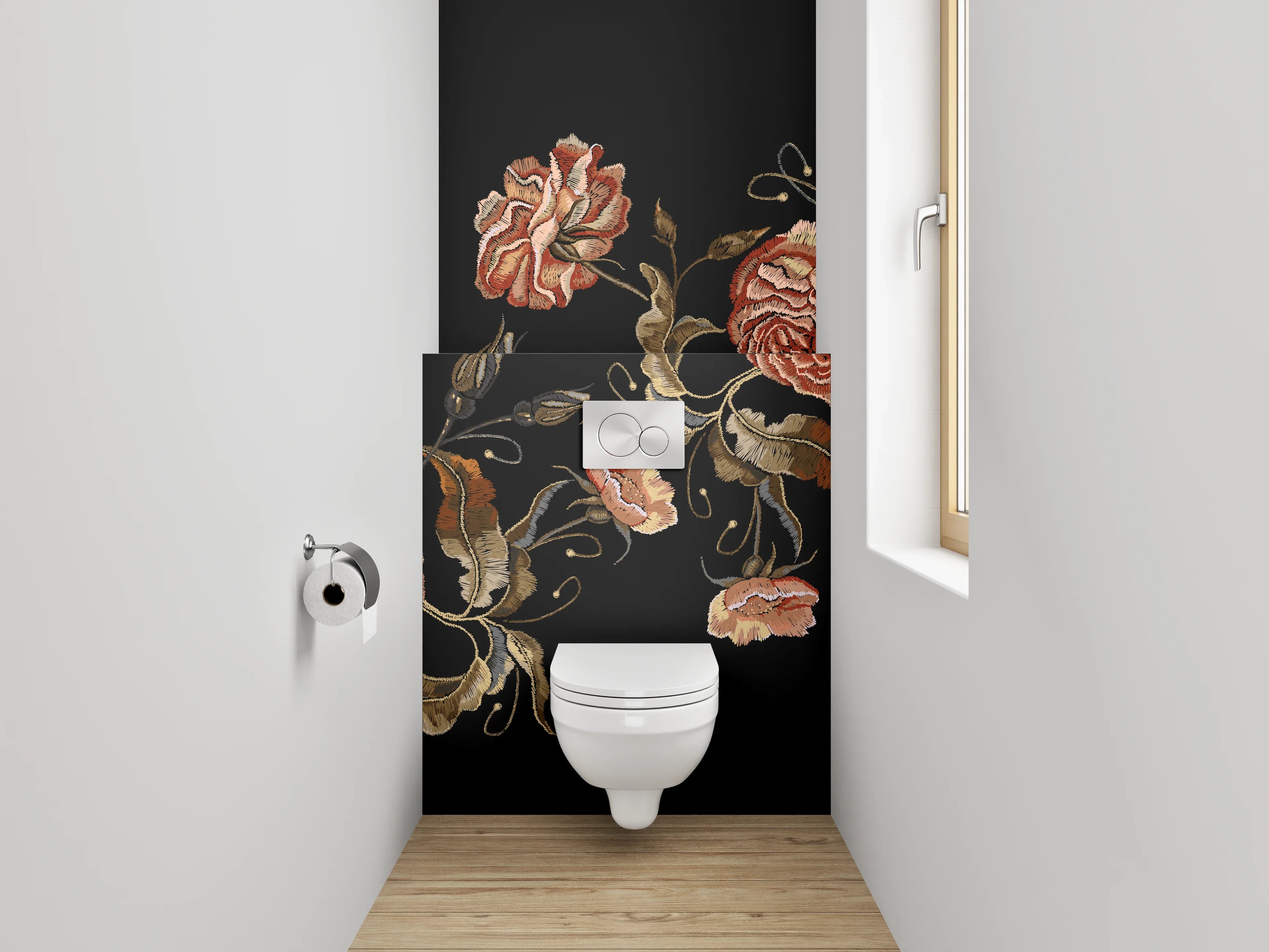 WC-Rückwand - Elegante Rosen Stickerei Blumenmuster