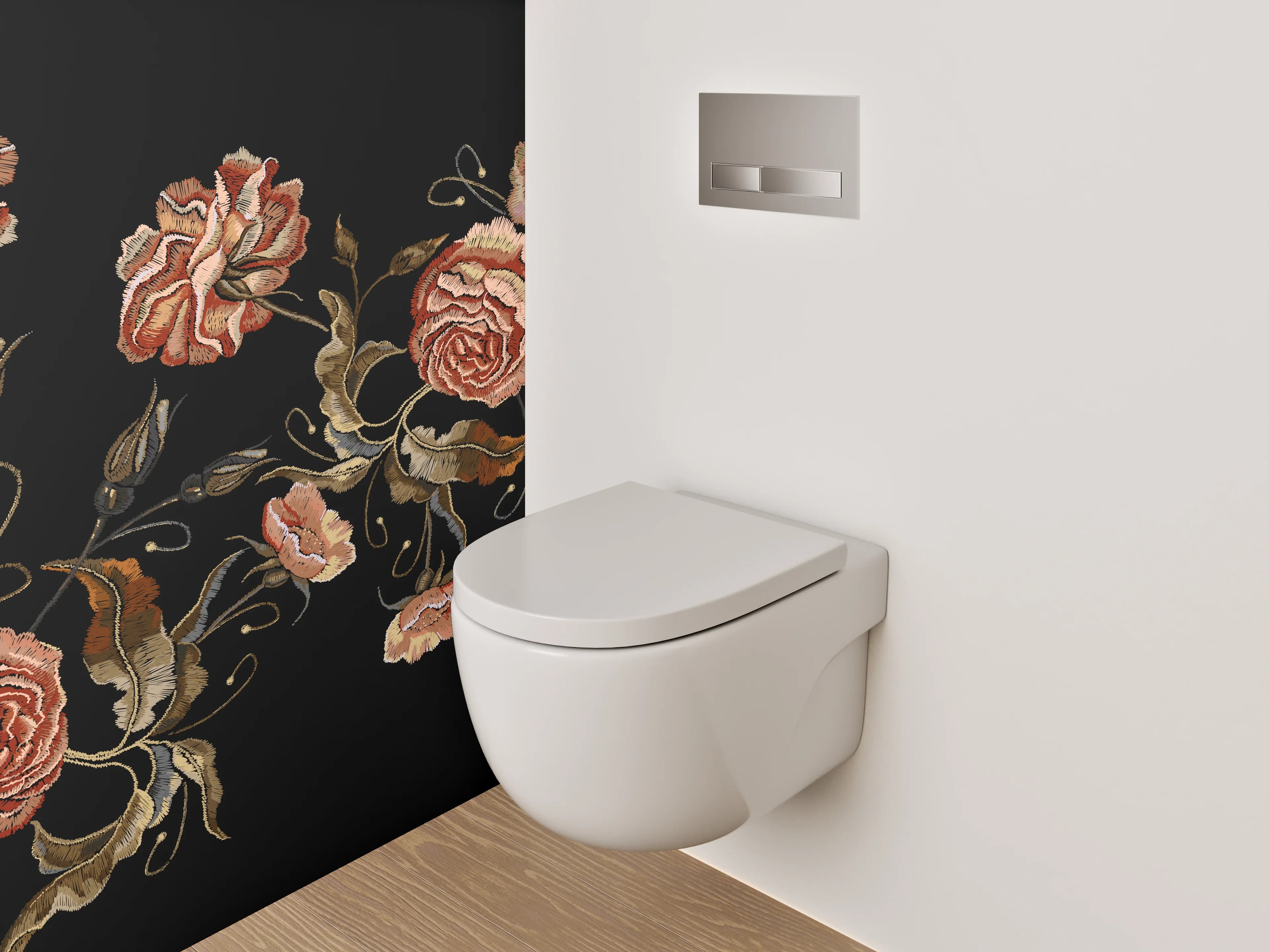 WC-Rückwand - Elegante Rosen Stickerei Blumenmuster