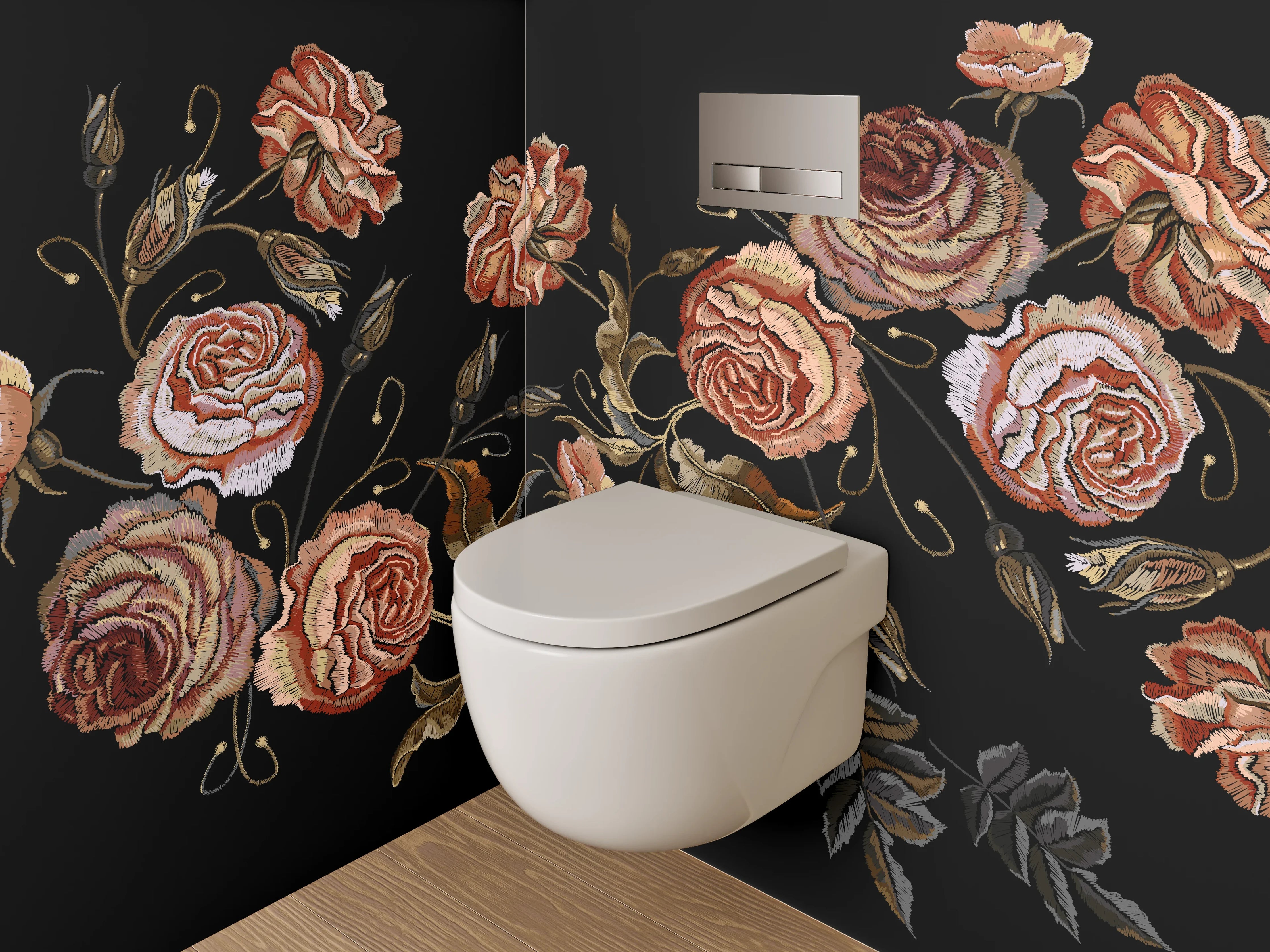 WC-Rückwand - Elegante Rosen Stickerei Blumenmuster