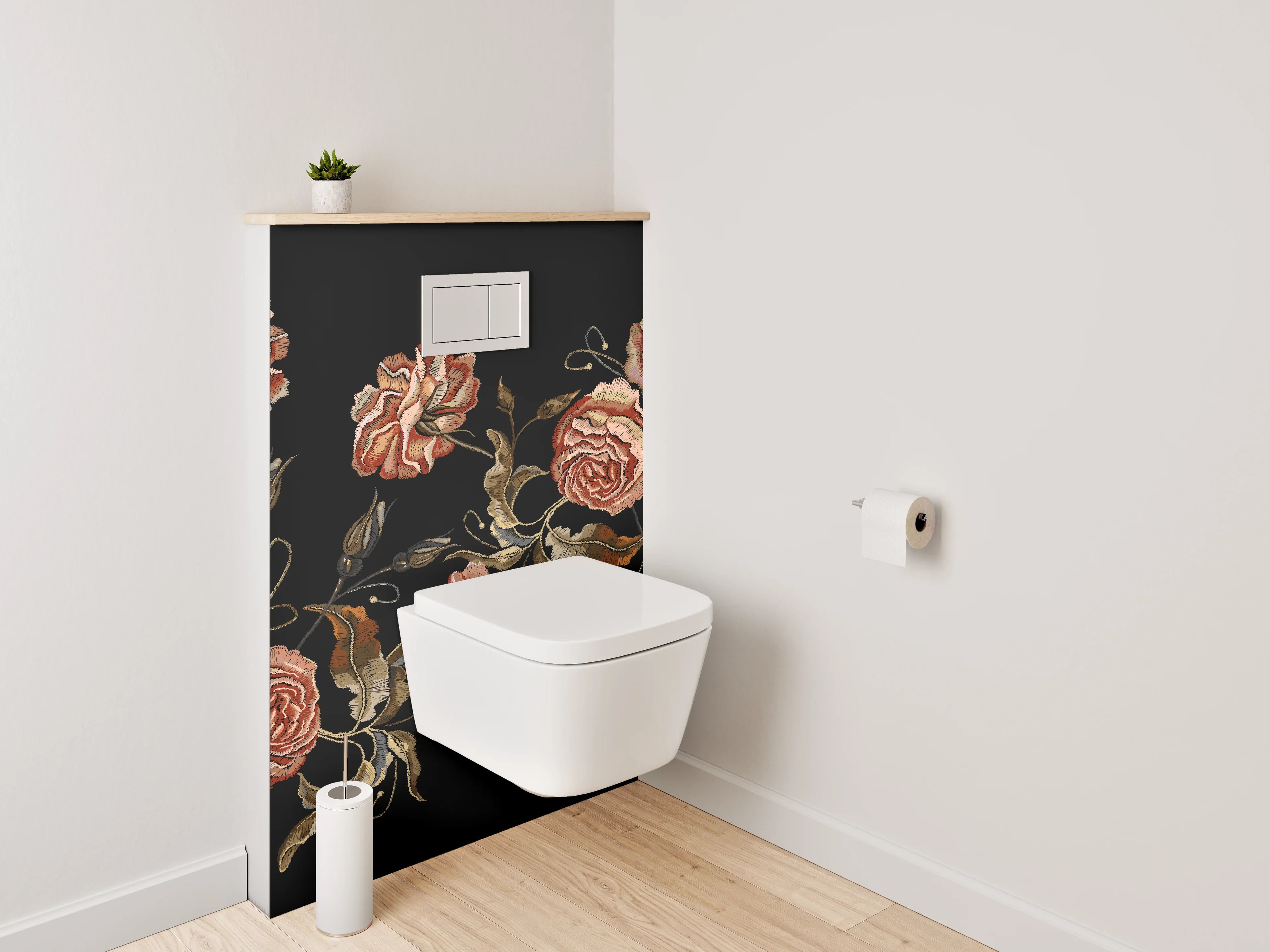 WC-Rückwand - Elegante Rosen Stickerei Blumenmuster