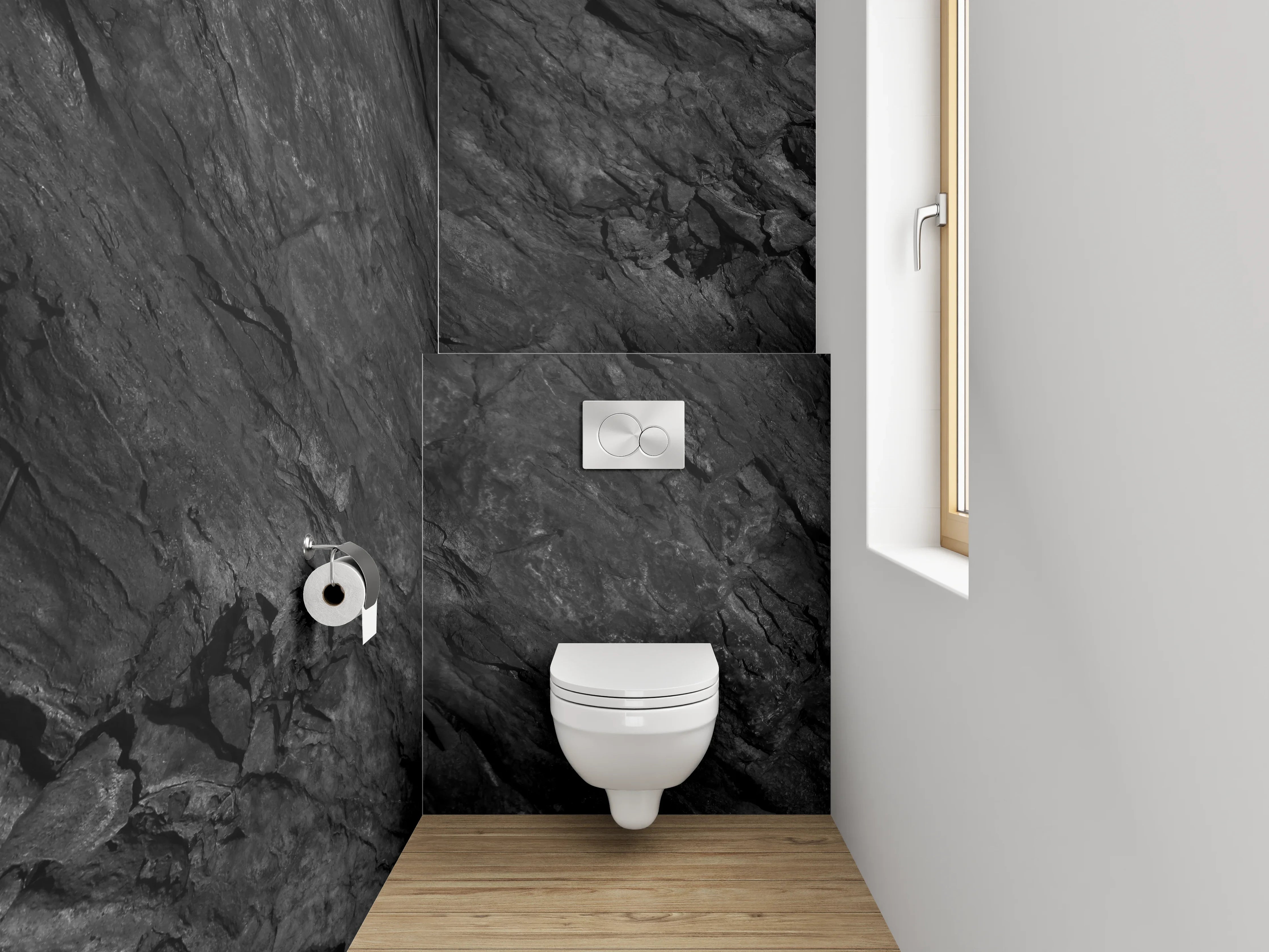 WC-Rückwand - Elegante Schieferstruktur in Schwarz