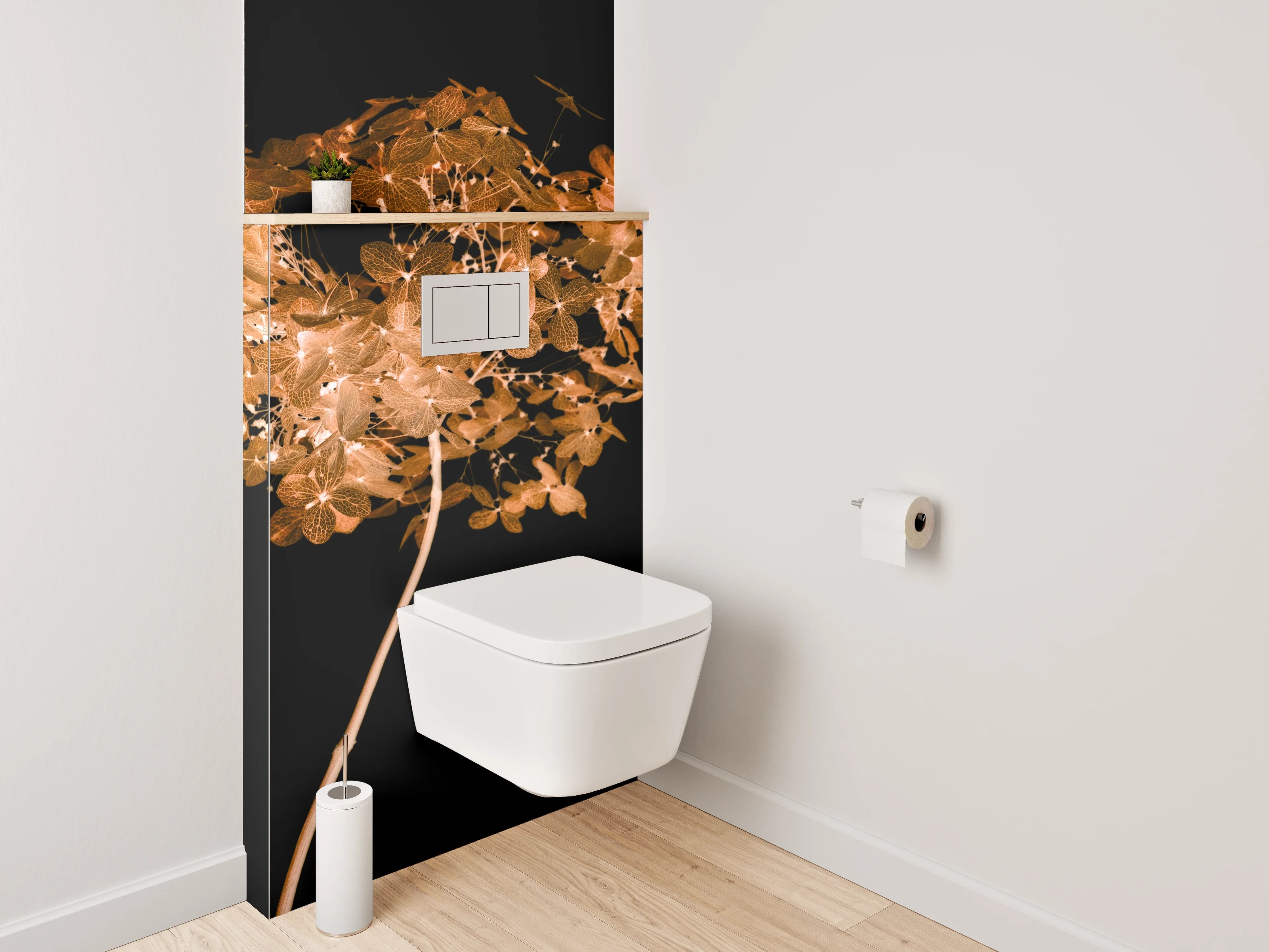 WC-Rückwand - Elegante Trockenblumen auf Schwarz