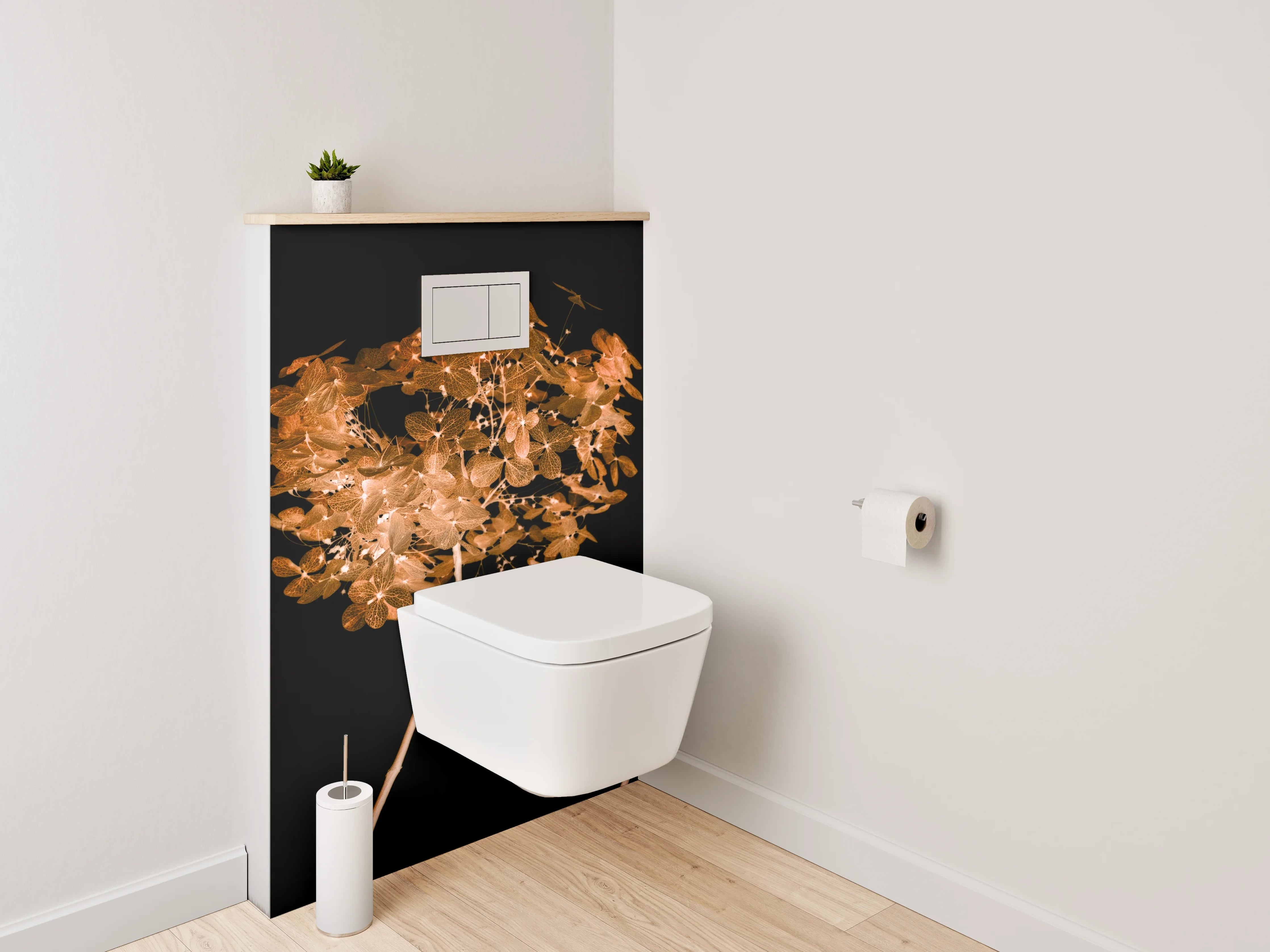 WC-Rückwand - Elegante Trockenblumen auf Schwarz