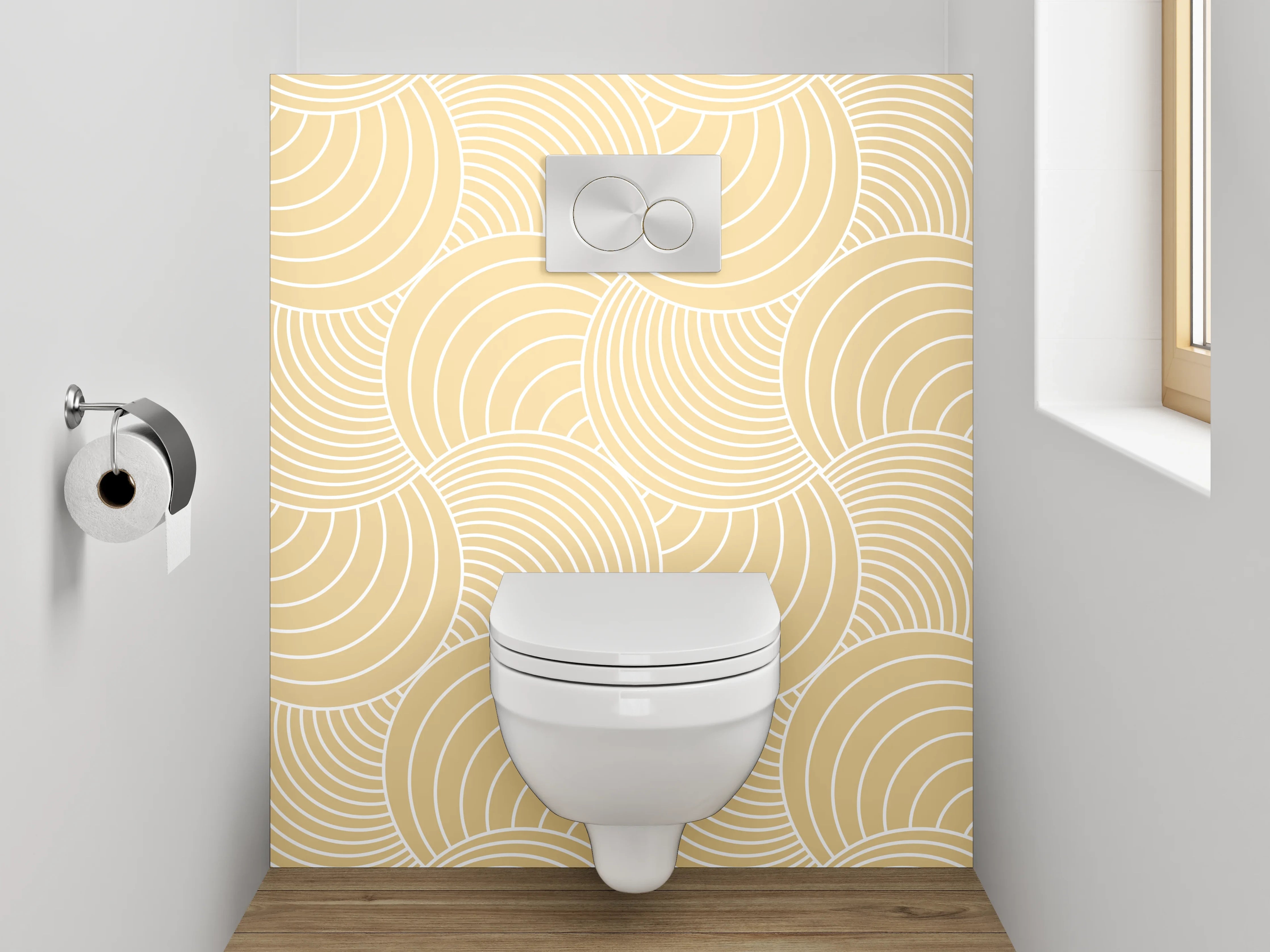 WC-Rückwand - Elegante Wellenlinien in Grau-Beige
