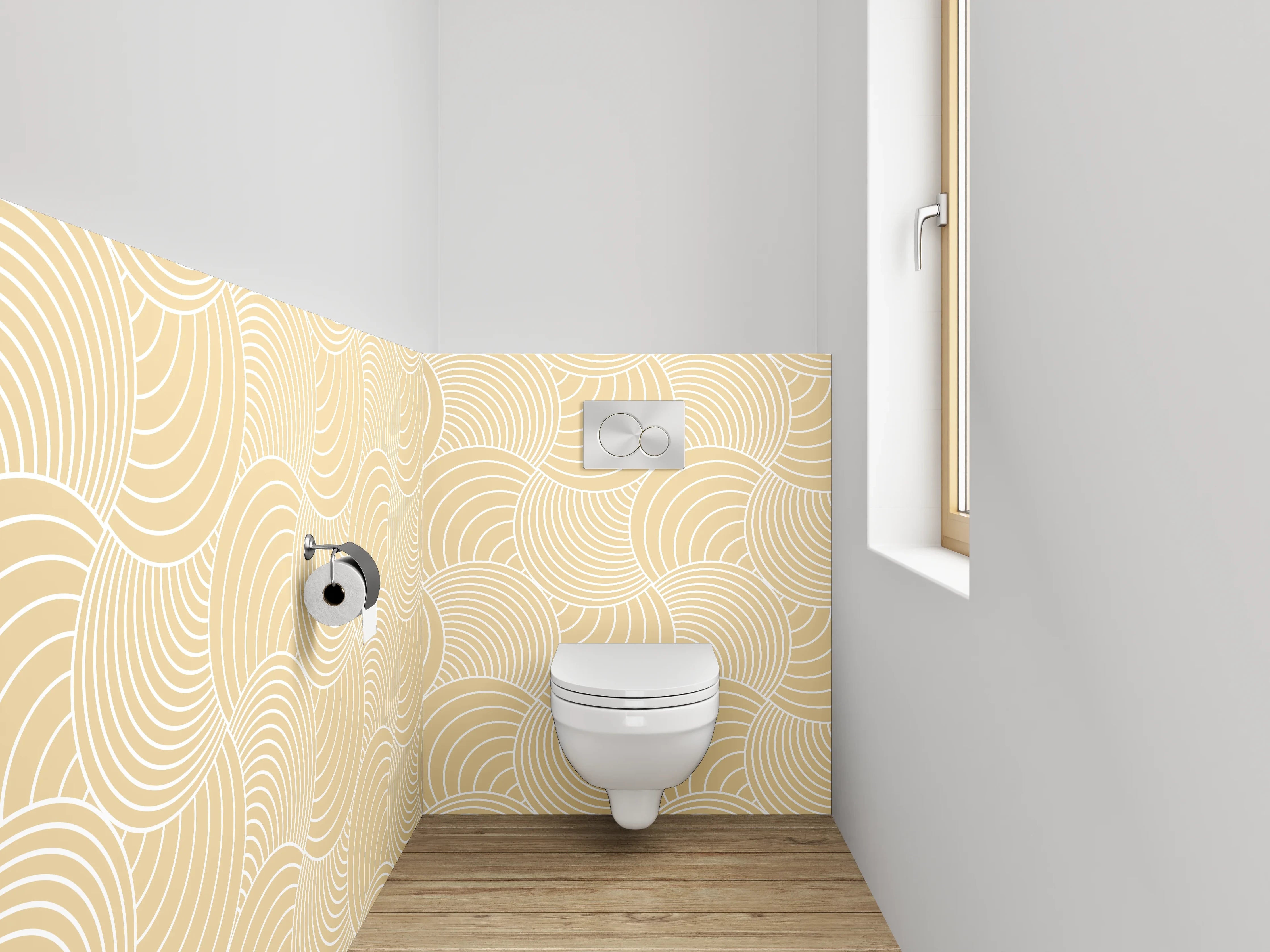 WC-Rückwand - Elegante Wellenlinien in Grau-Beige