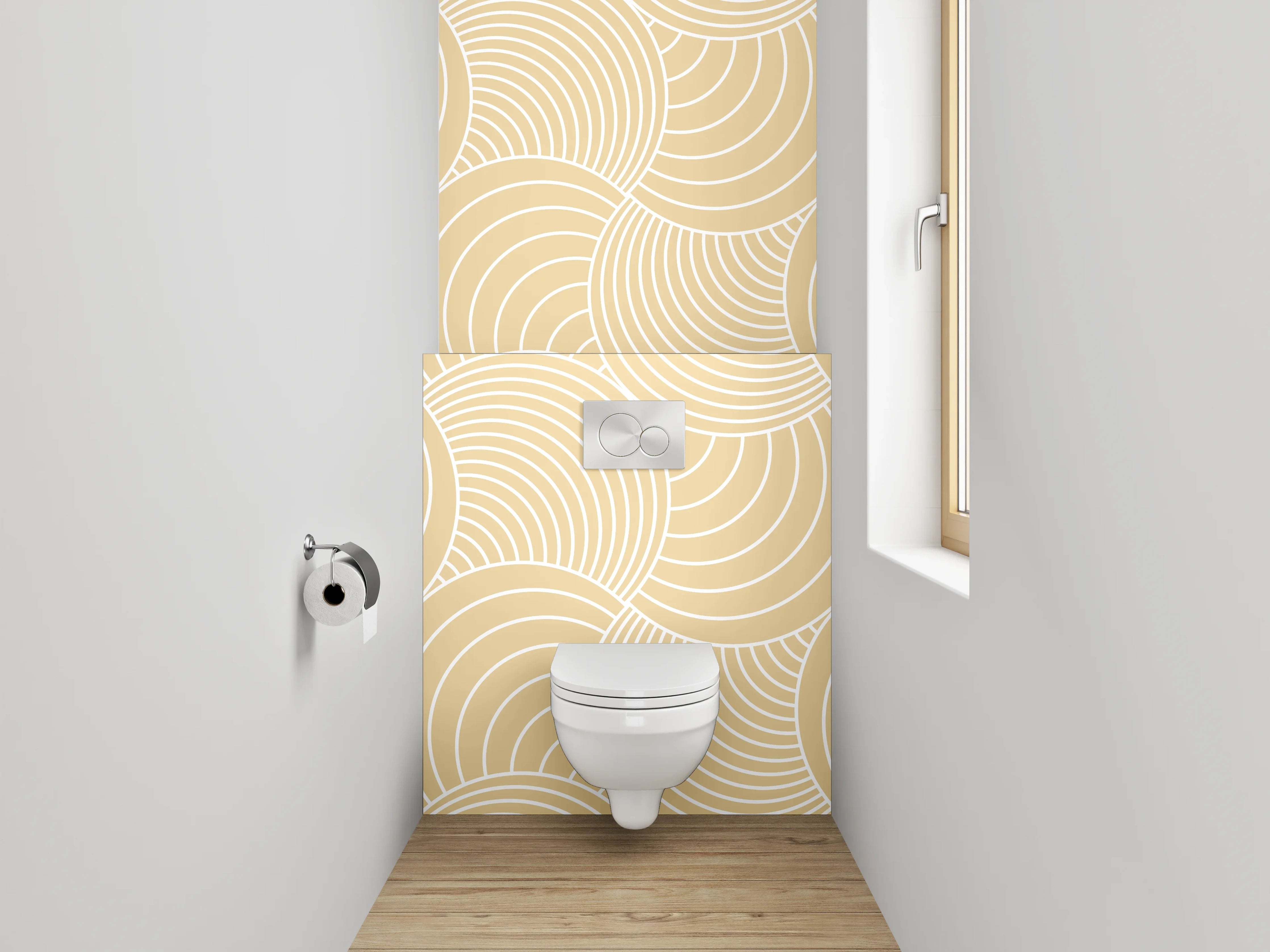 WC-Rückwand - Elegante Wellenlinien in Grau-Beige