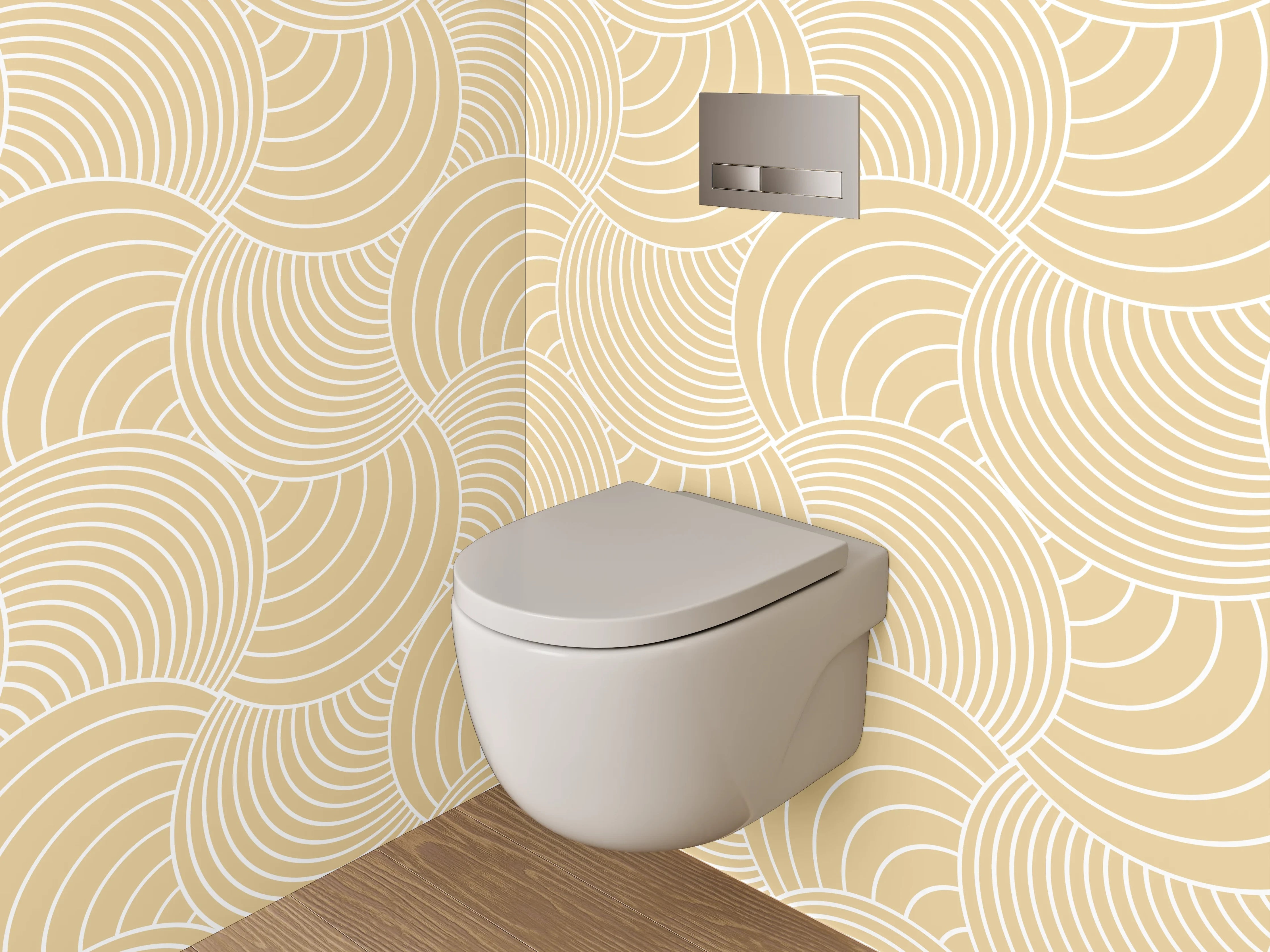 WC-Rückwand - Elegante Wellenlinien in Grau-Beige