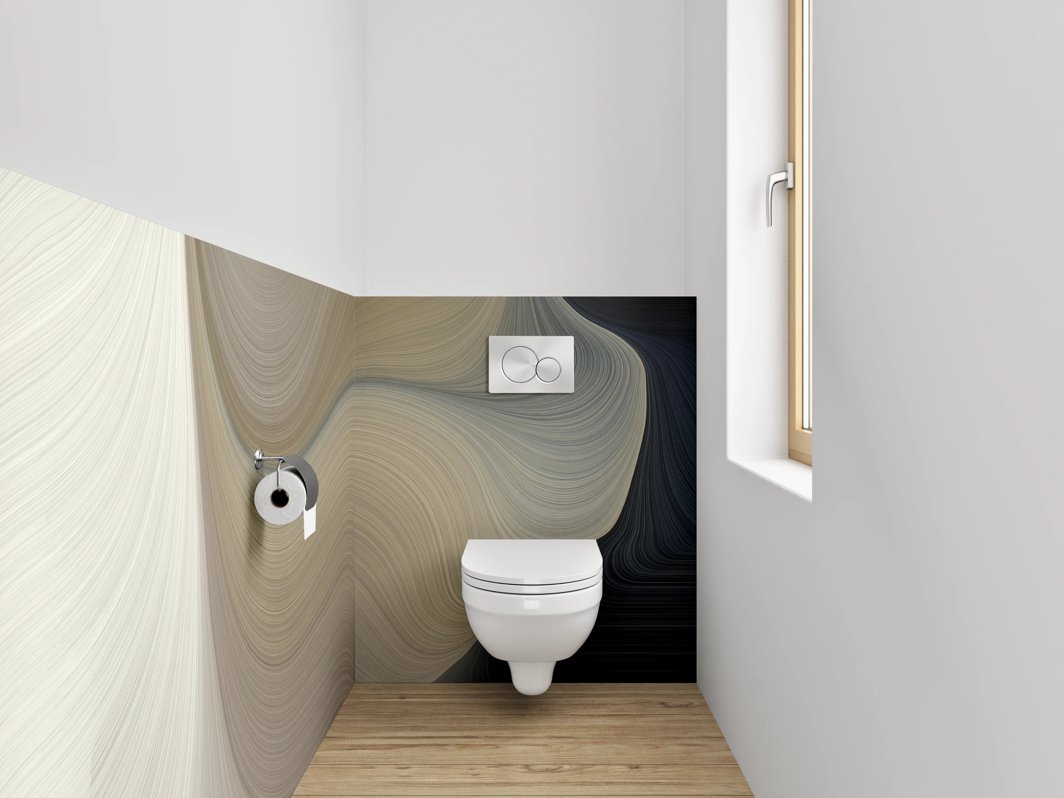 WC-Rückwand - Elegante Wellenstruktur in Weiß und Beige