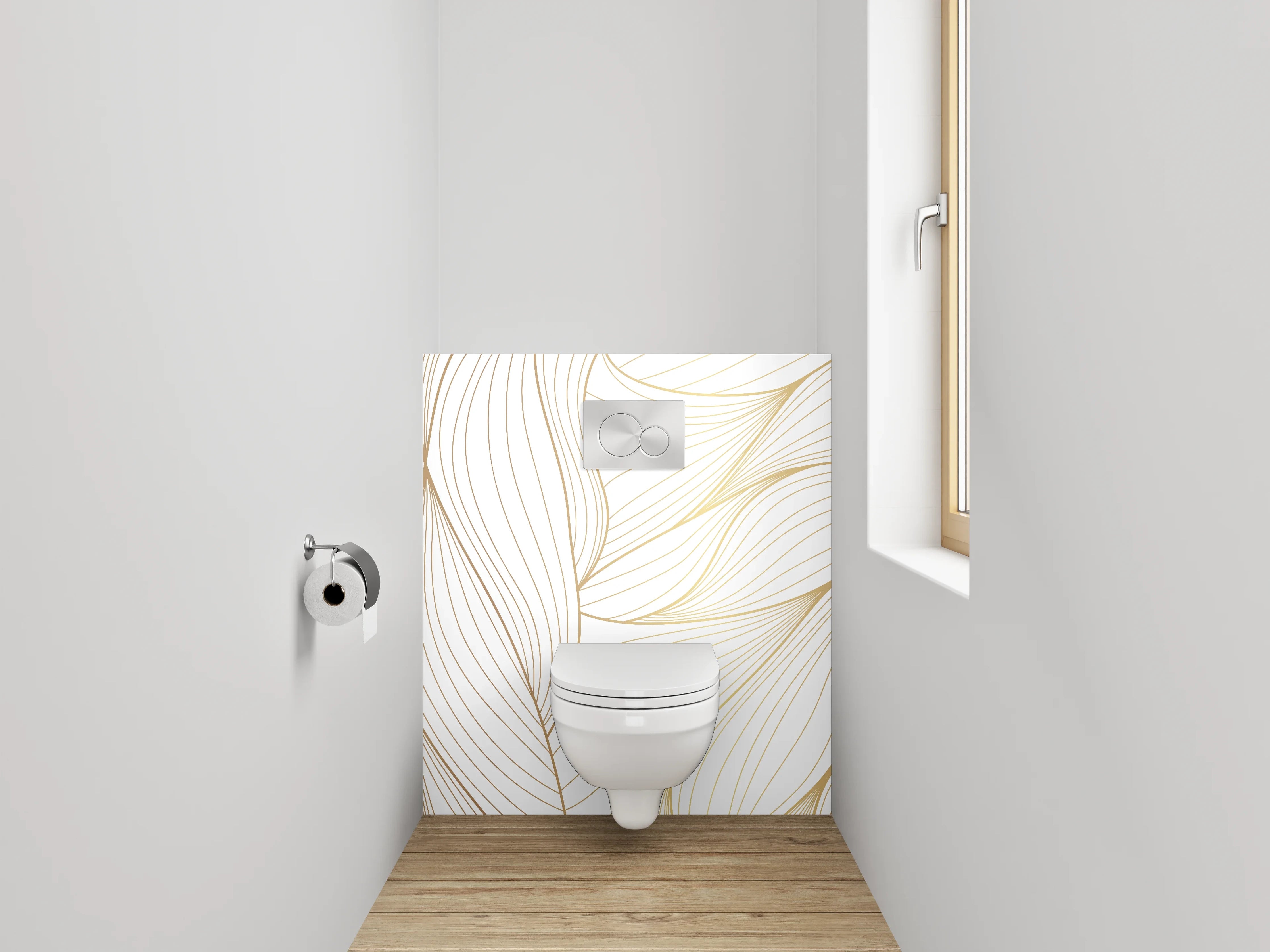 WC-Rückwand - Elegante abstrakte Lineart gold-weiß