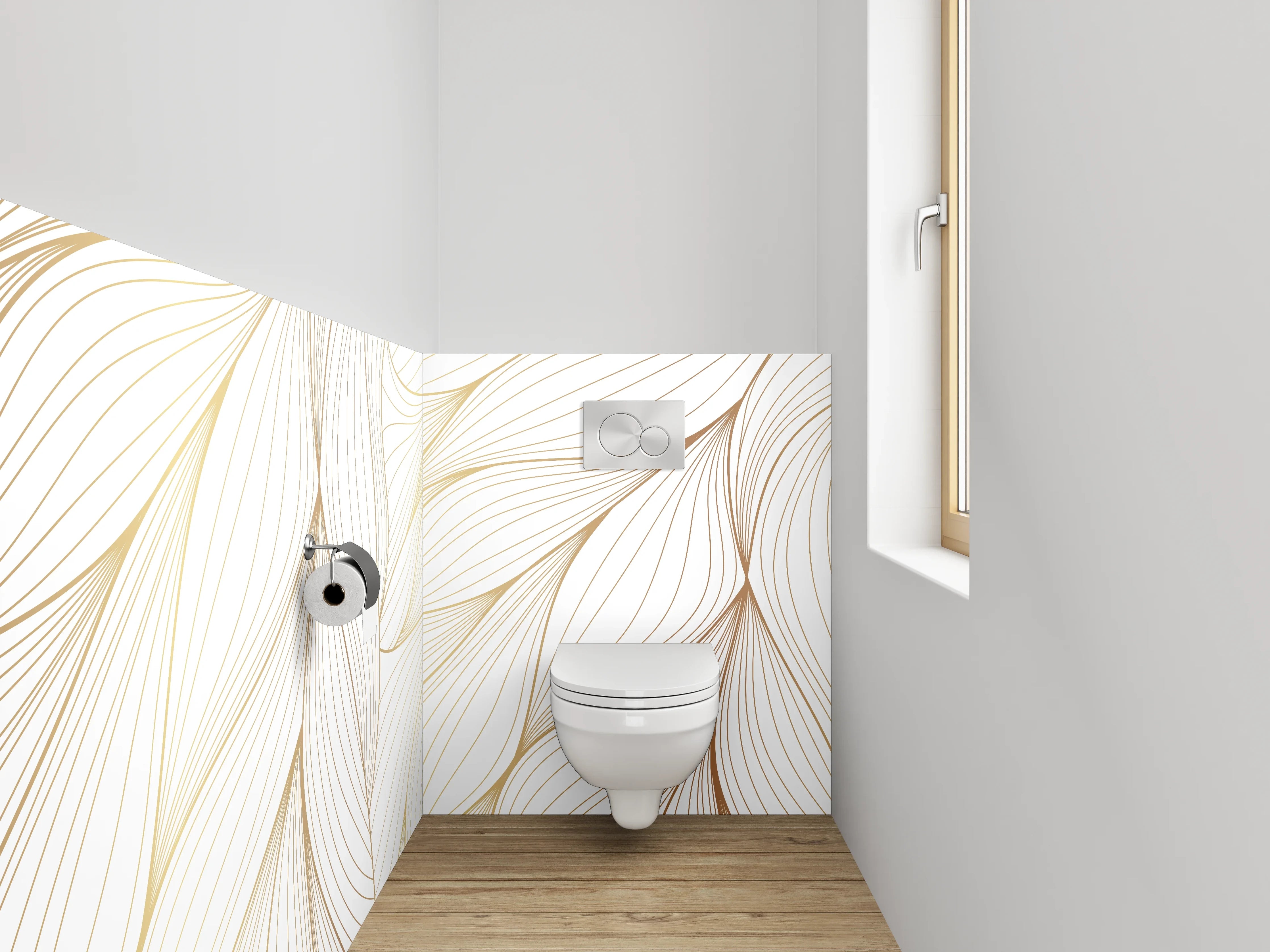 WC-Rückwand - Elegante abstrakte Lineart gold-weiß