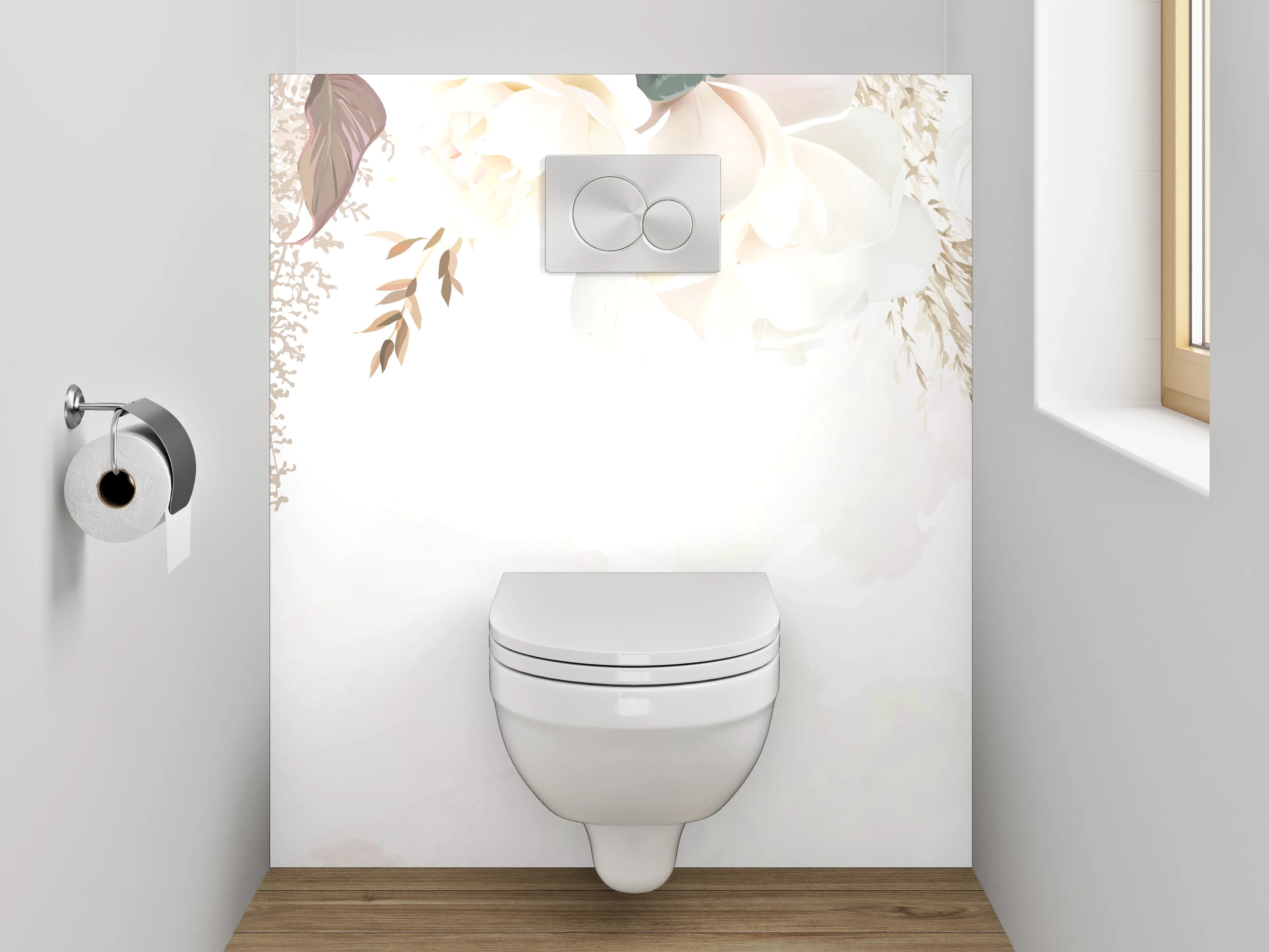 WC-Rückwand - Elegante florale Aquarell-Komposition Weiß