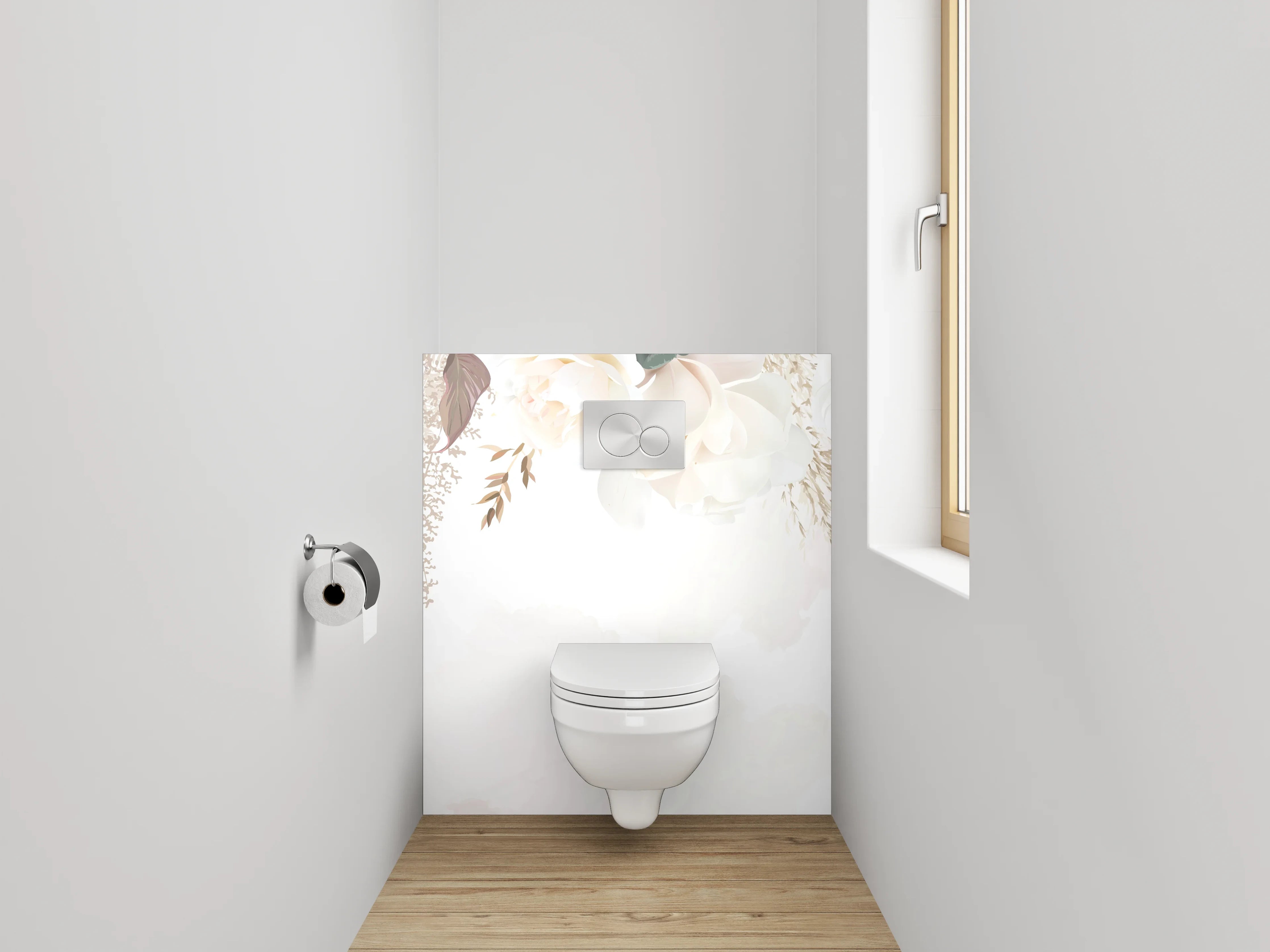 WC-Rückwand - Elegante florale Aquarell-Komposition Weiß