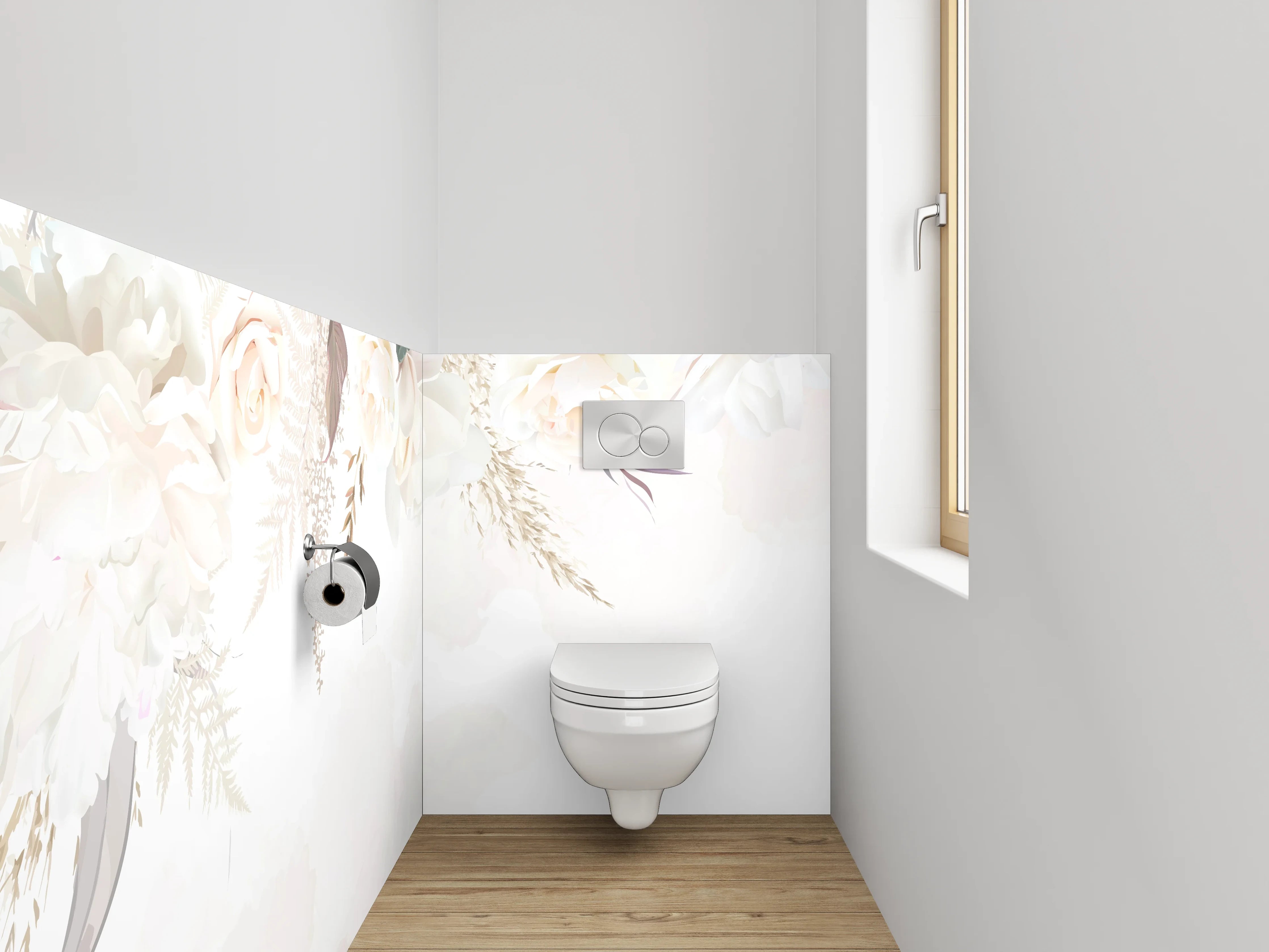 WC-Rückwand - Elegante florale Aquarell-Komposition Weiß