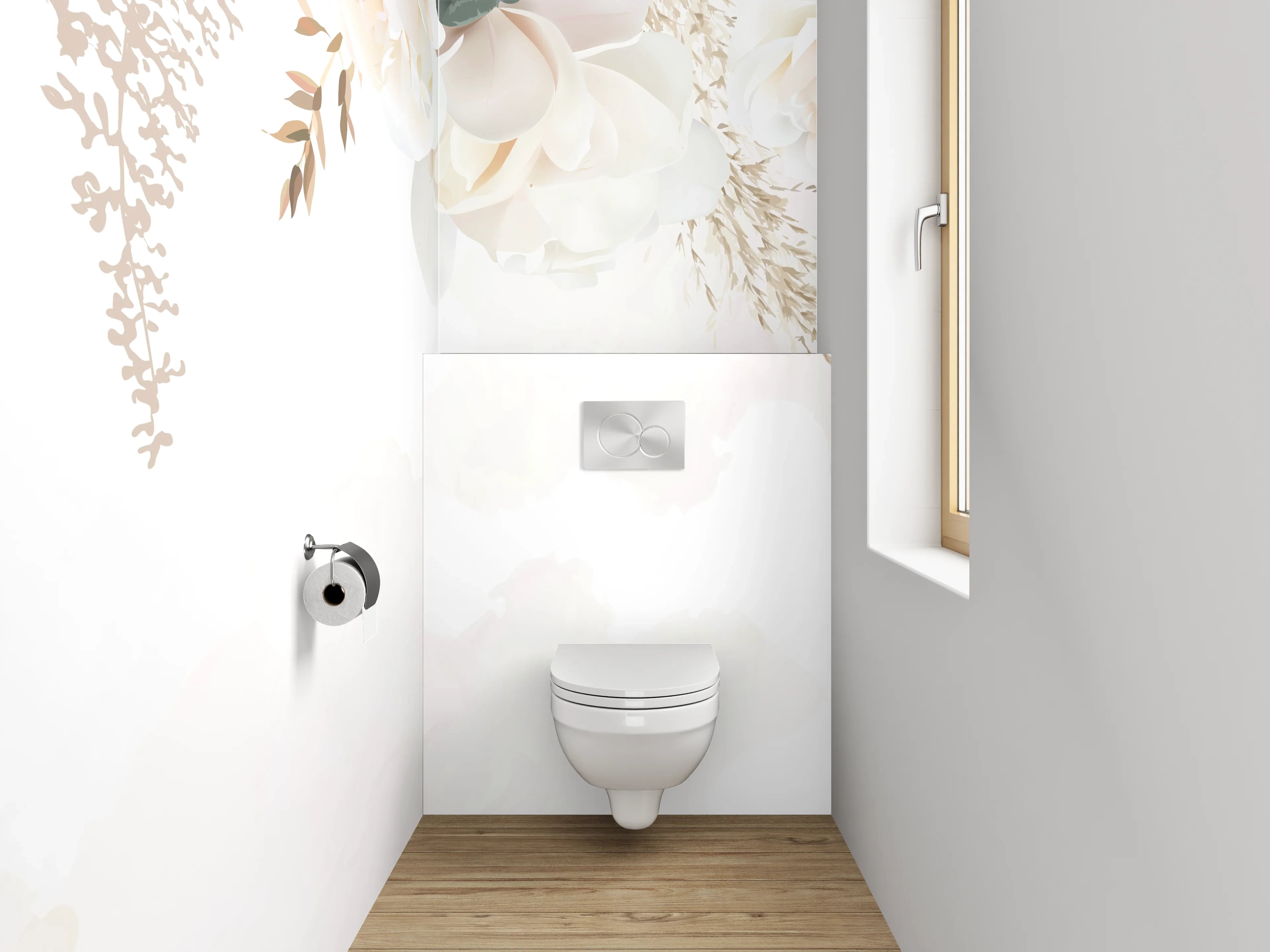 WC-Rückwand - Elegante florale Aquarell-Komposition Weiß
