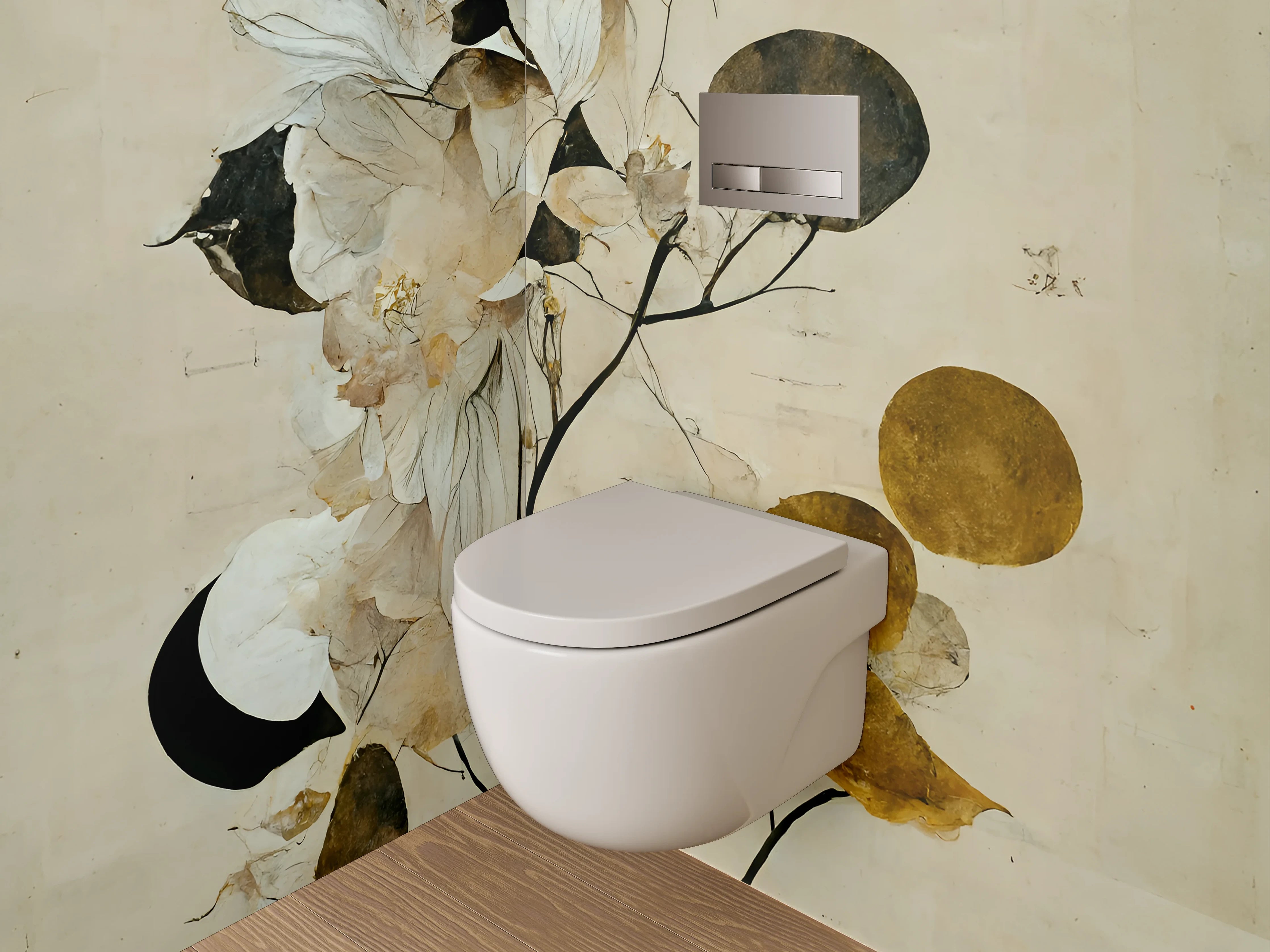 WC-Rückwand - Elegante florale Aquarellkunst in Weiß und Gold