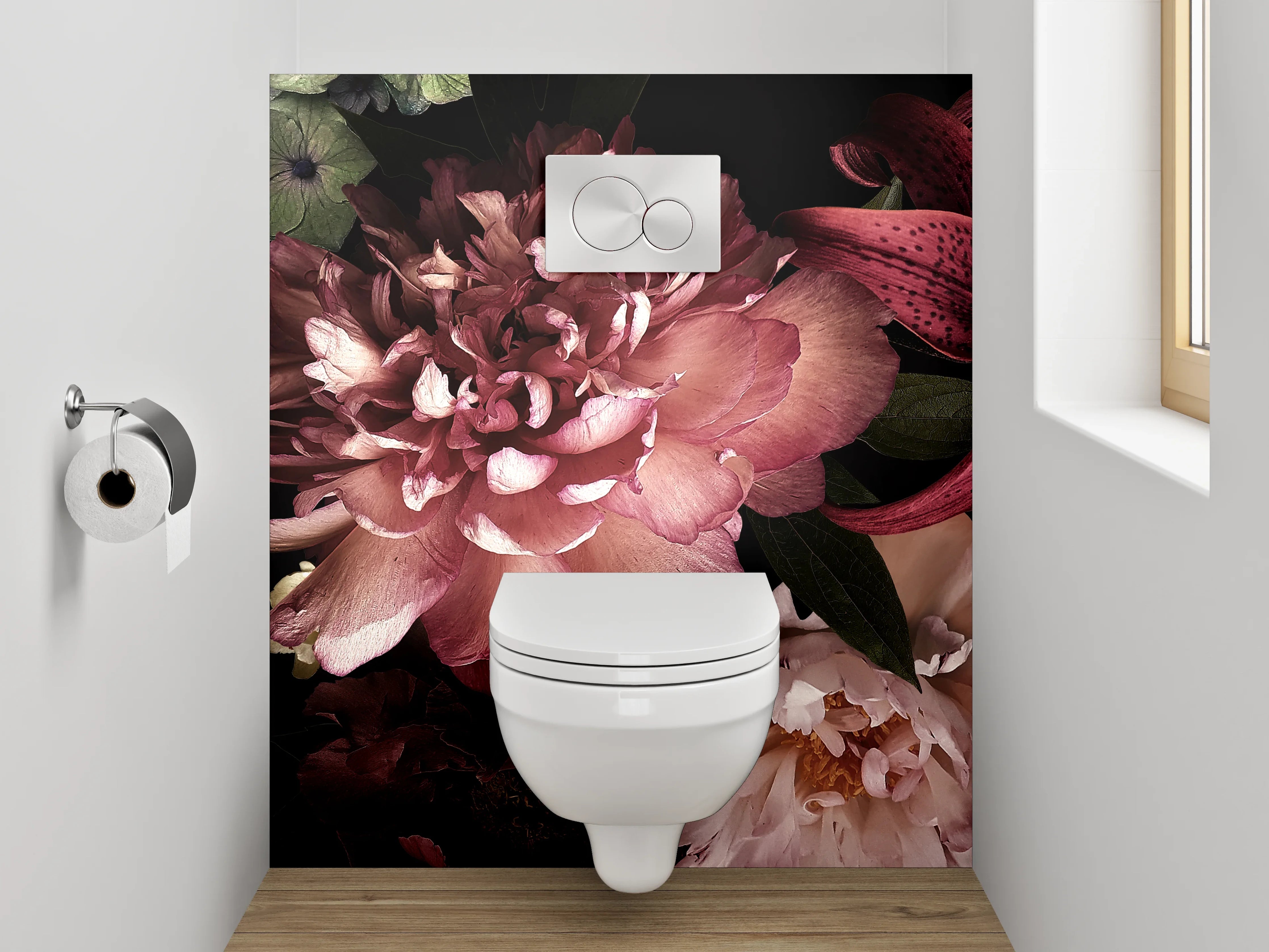 WC-Rückwand - Elegante florale Blüten Komposition