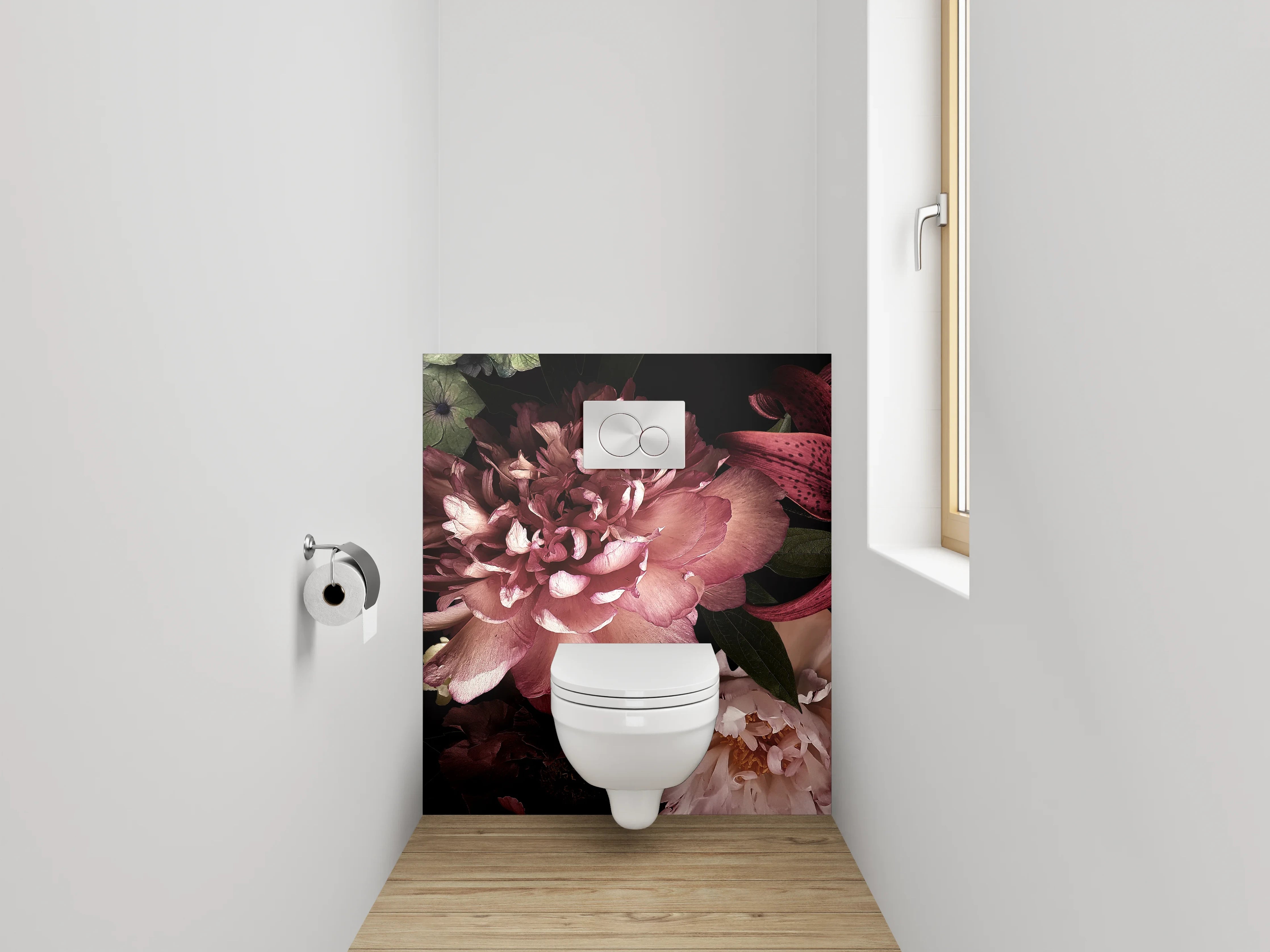 WC-Rückwand - Elegante florale Blüten Komposition