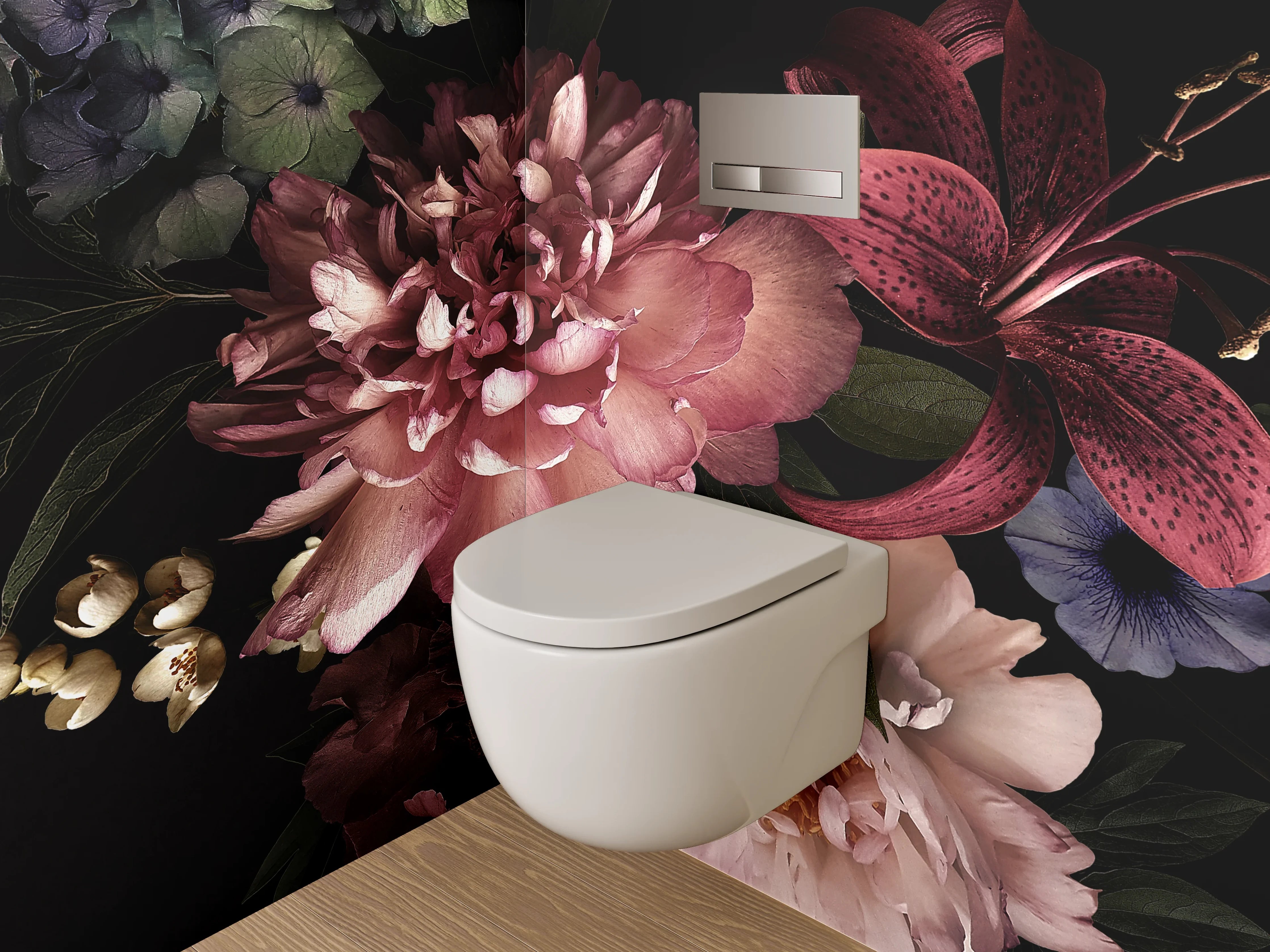 WC-Rückwand - Elegante florale Blüten Komposition