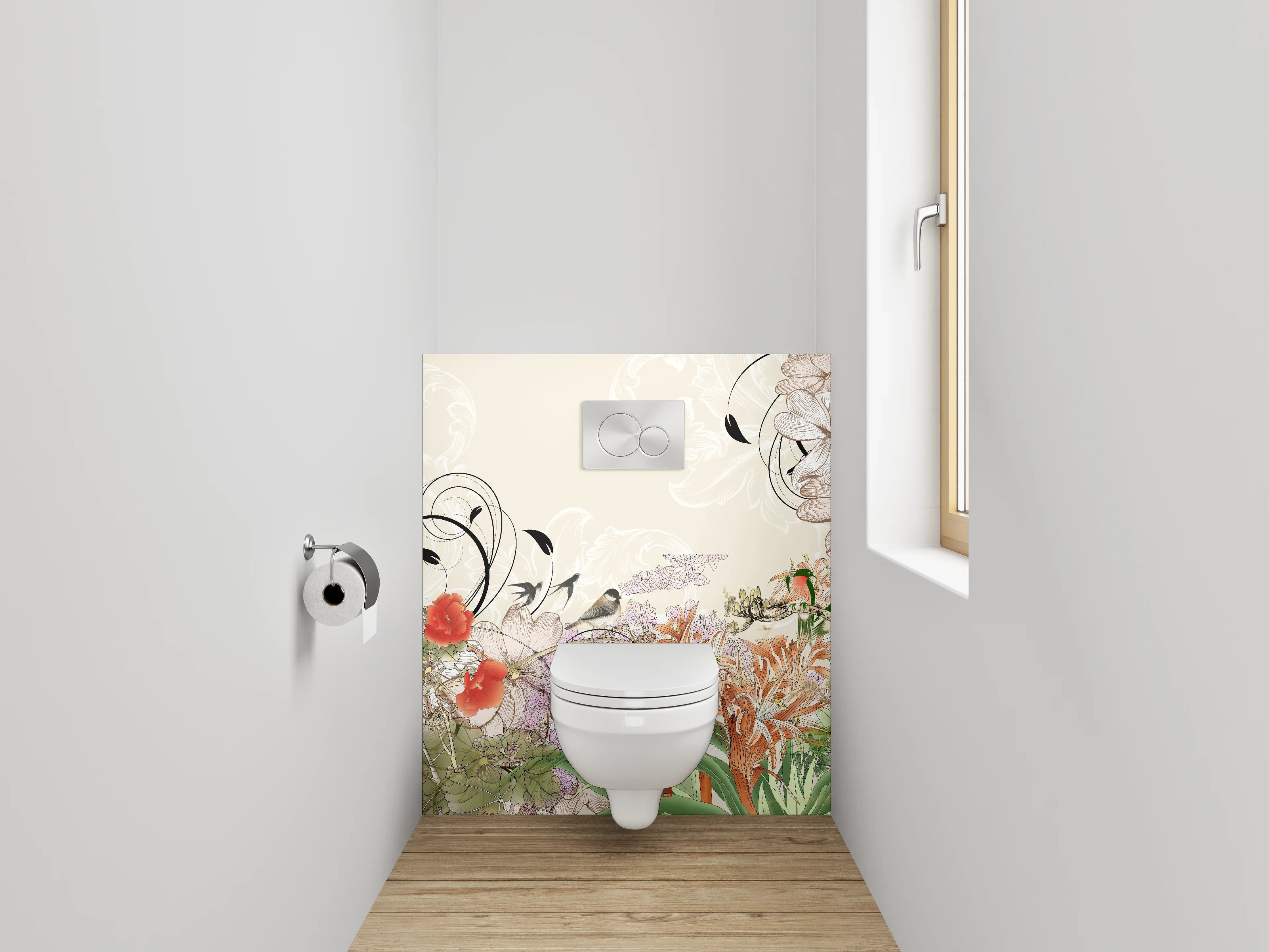 WC-Rückwand - Elegante florale Illustration mit zarten Farben