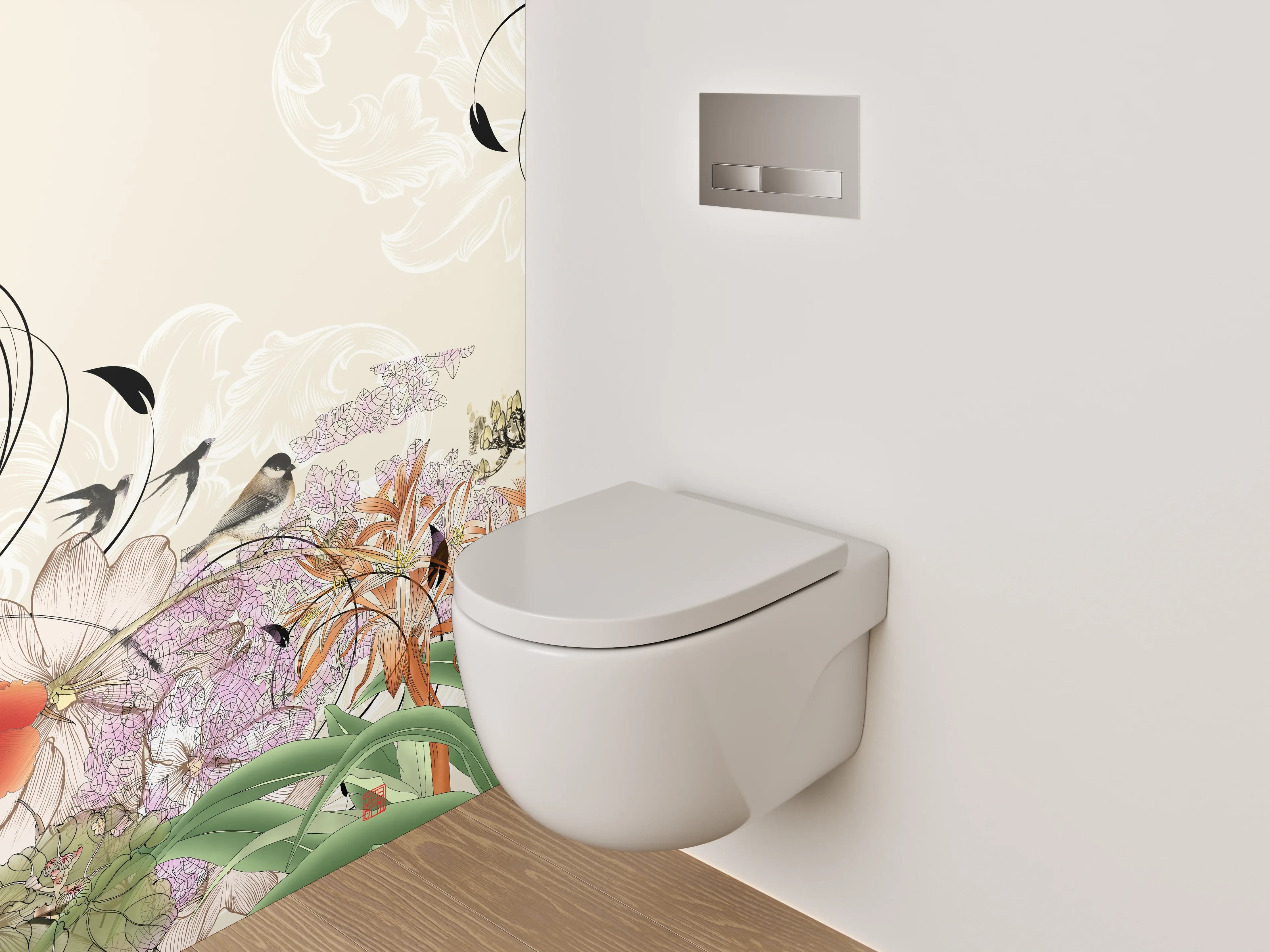 WC-Rückwand - Elegante florale Illustration mit zarten Farben