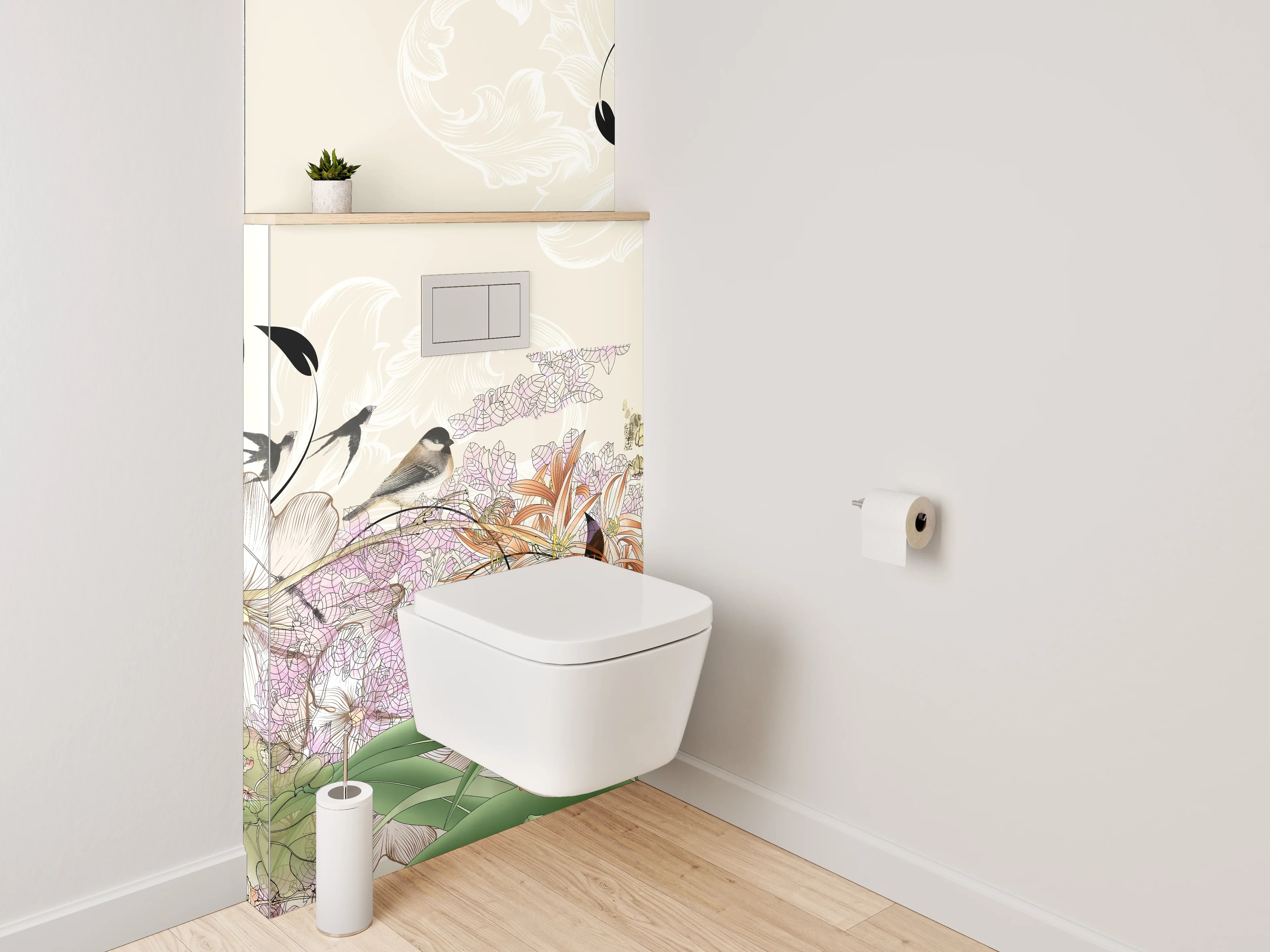 WC-Rückwand - Elegante florale Illustration mit zarten Farben