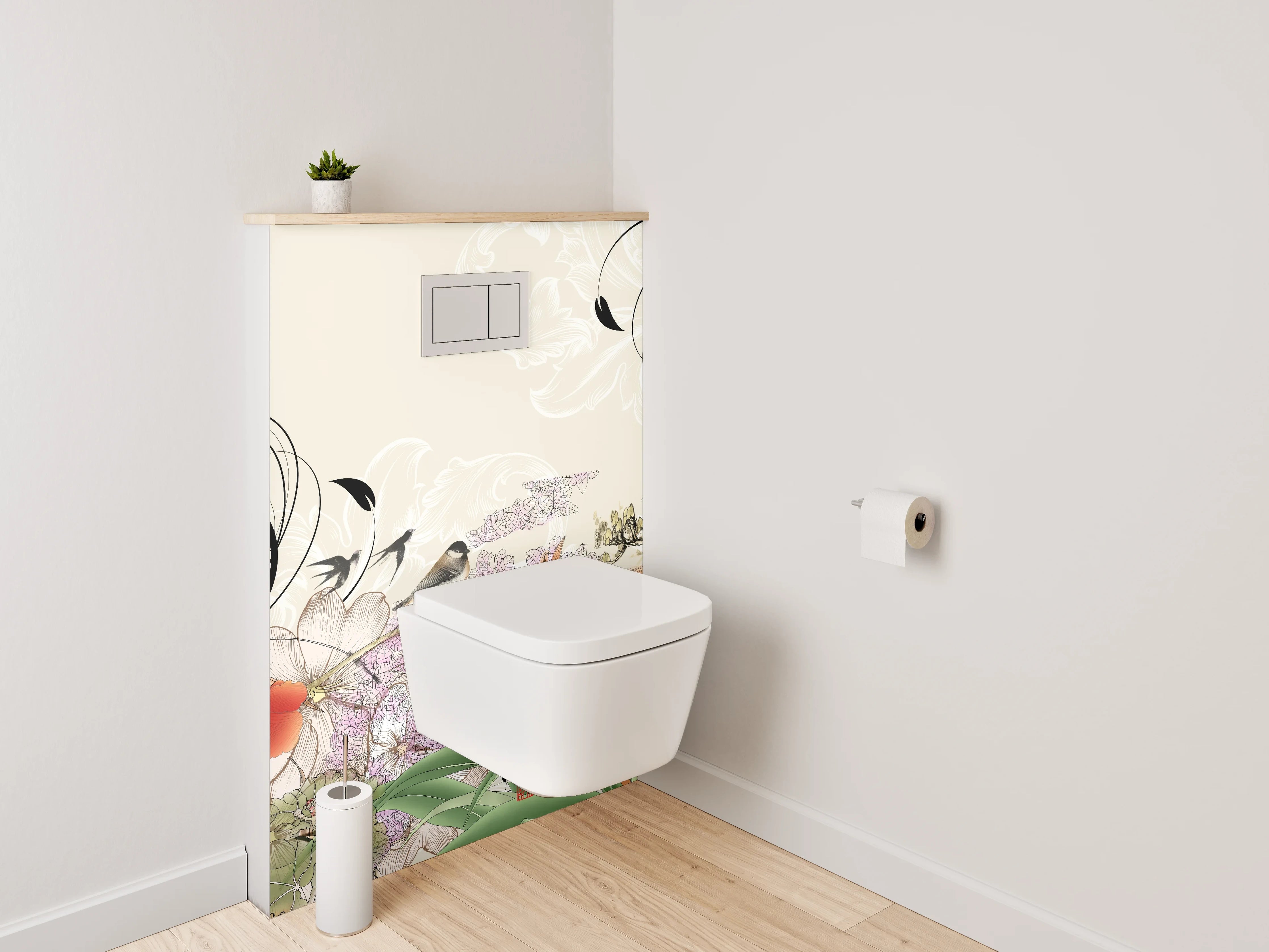 WC-Rückwand - Elegante florale Illustration mit zarten Farben