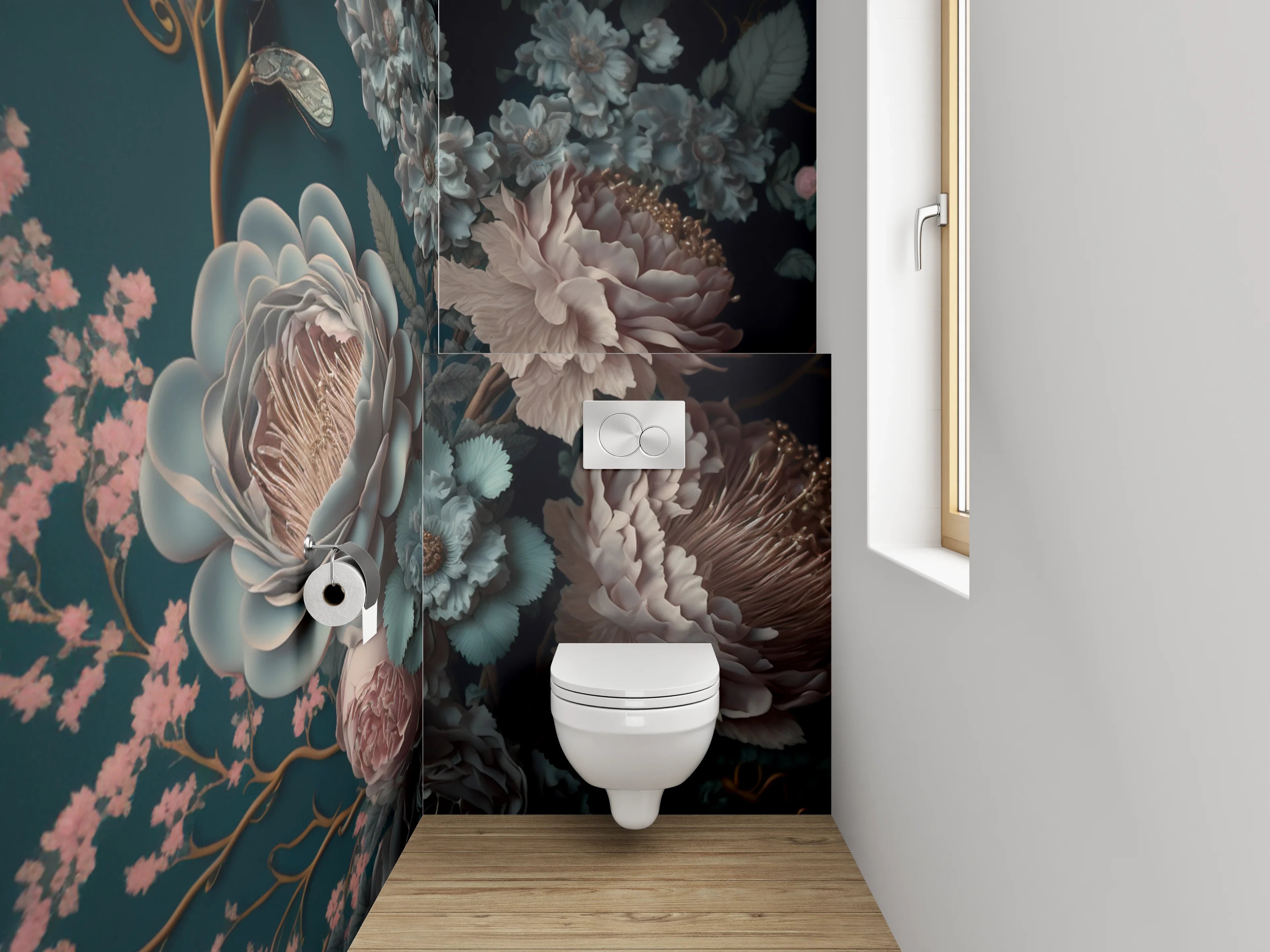 WC-Rückwand - Elegante florale Kunst für Dein Bad
