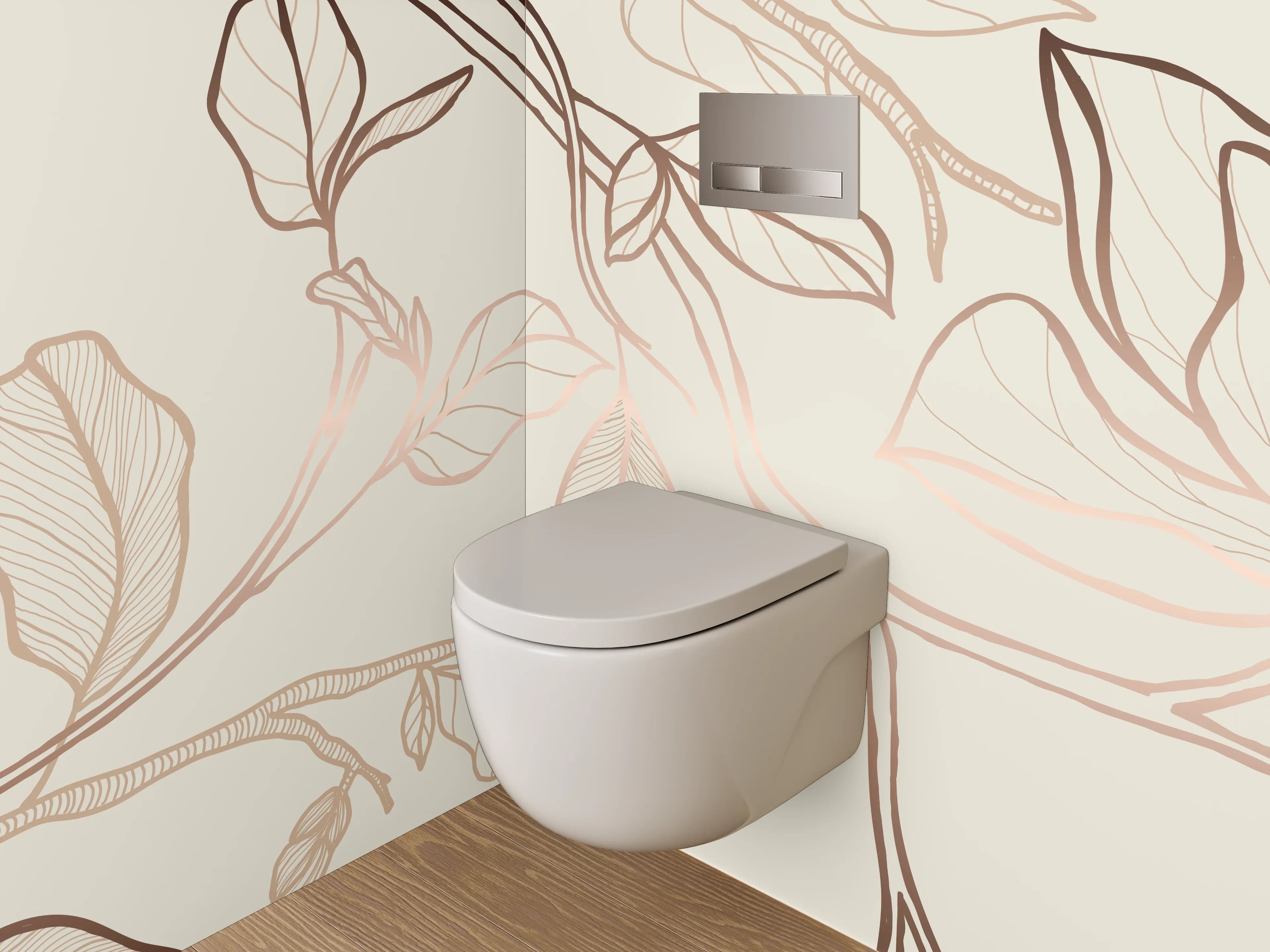 WC-Rückwand - Elegante florale Lineart auf Beige