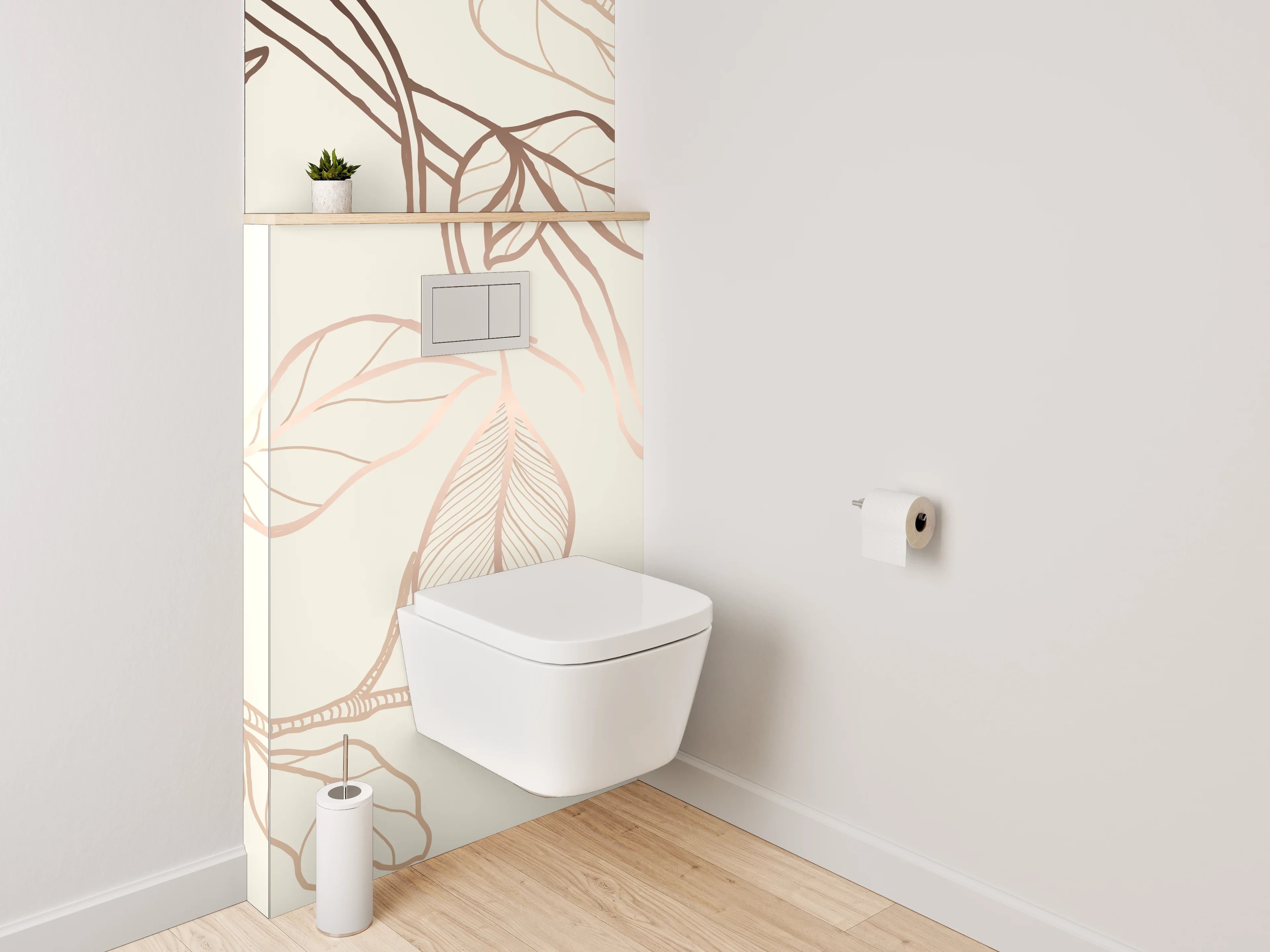 WC-Rückwand - Elegante florale Lineart auf Beige