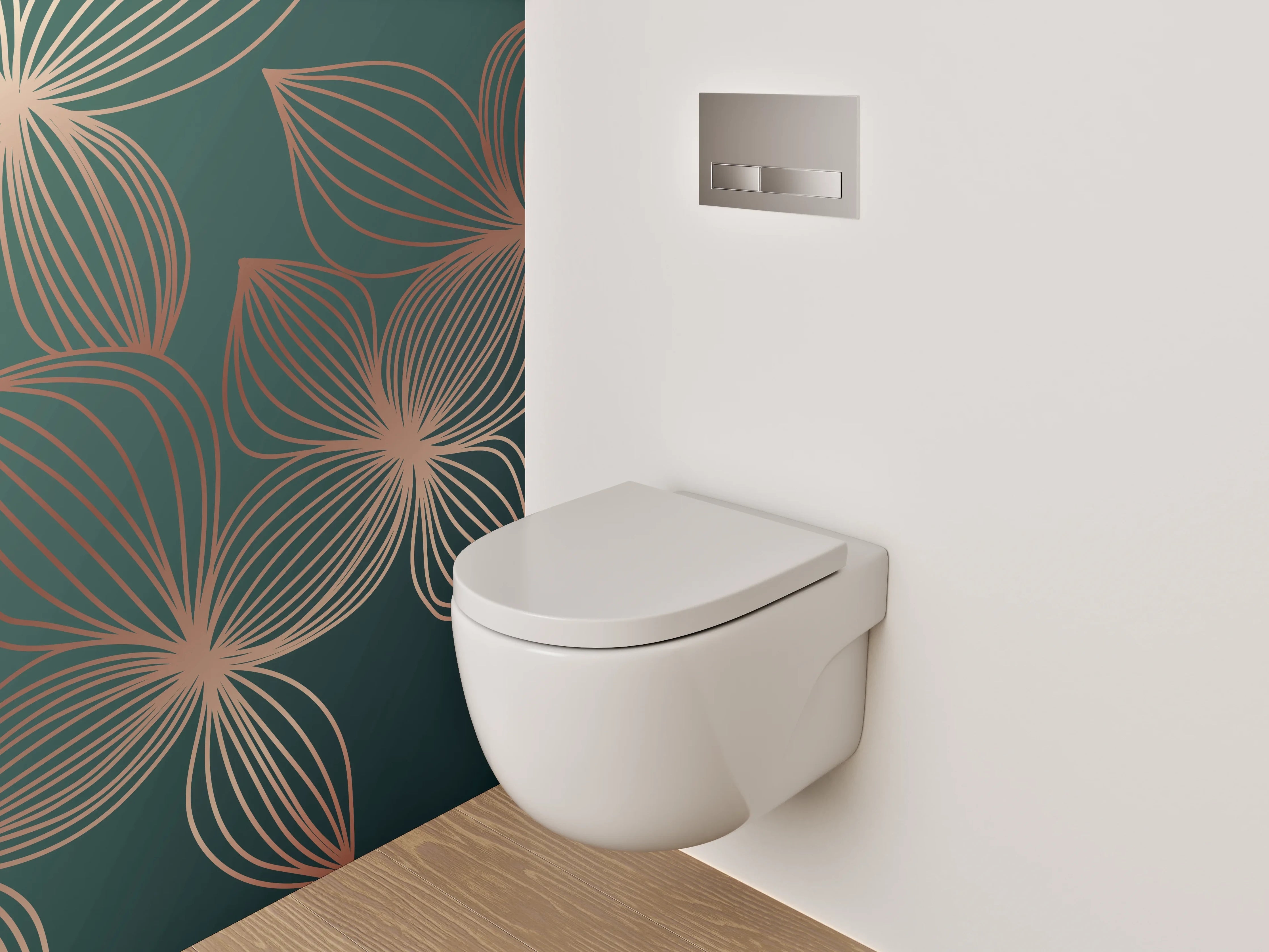 WC-Rückwand - Elegante florale Lineart in Goldgrün